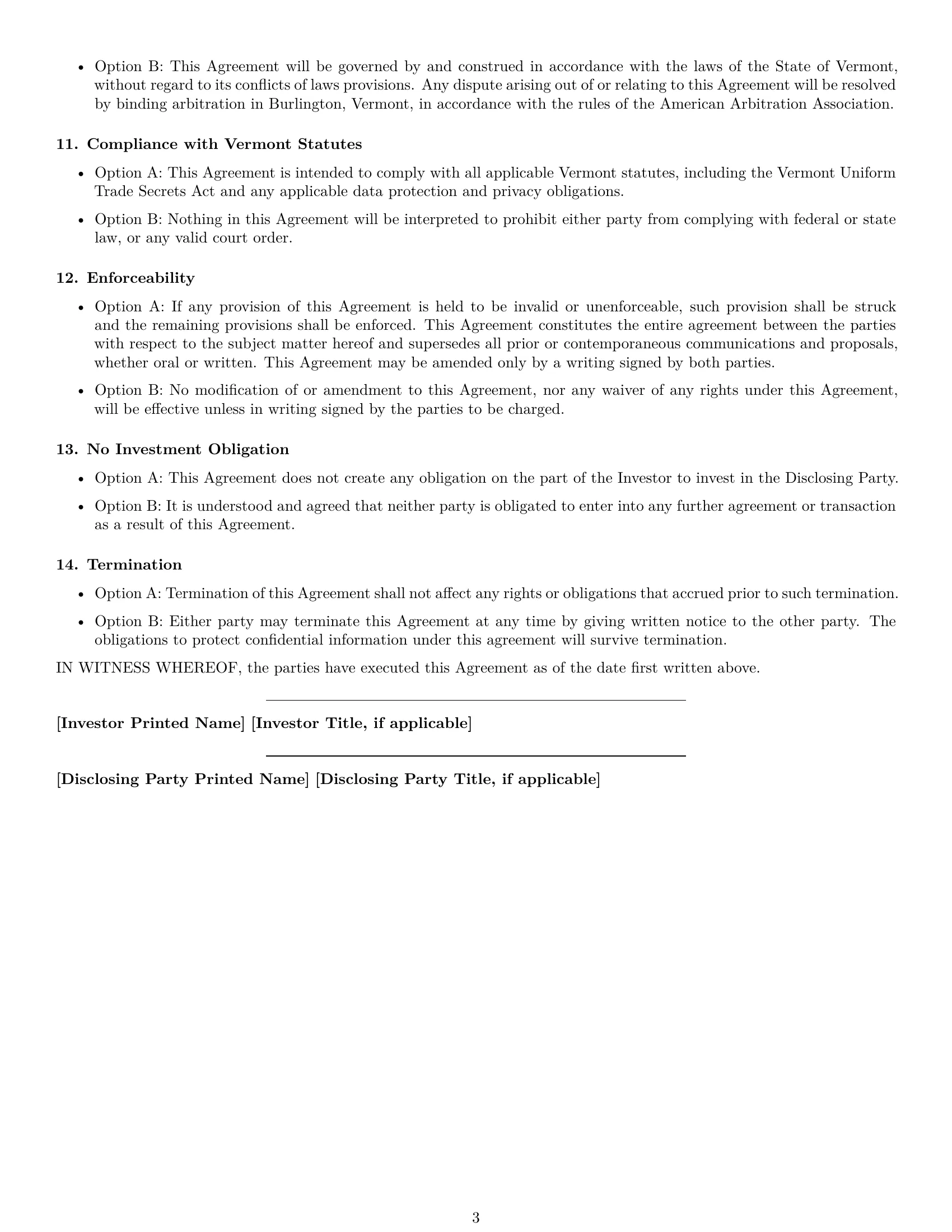 Preview page 3 of Free Vermont investor nda template