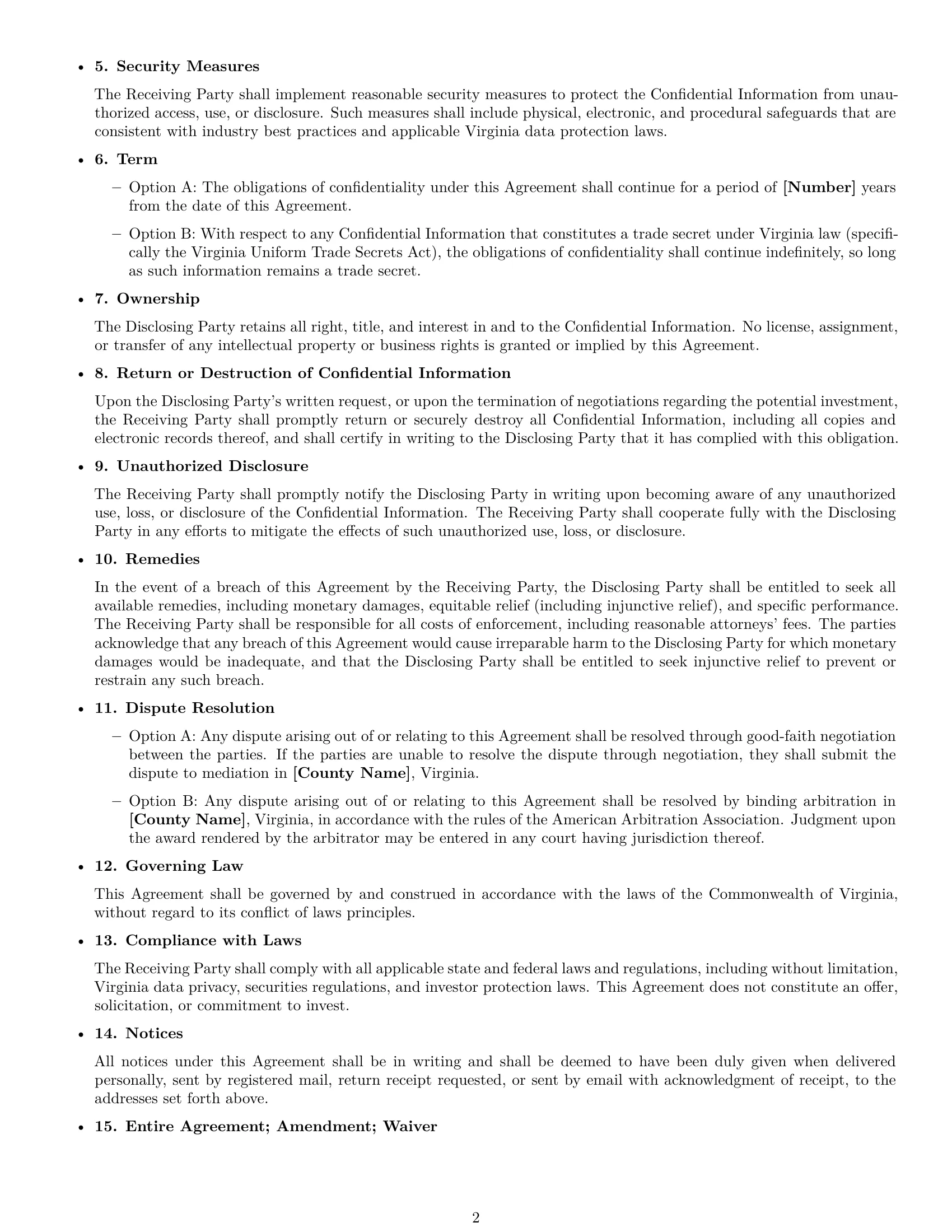 Preview page 2 of Free Virginia investor nda template