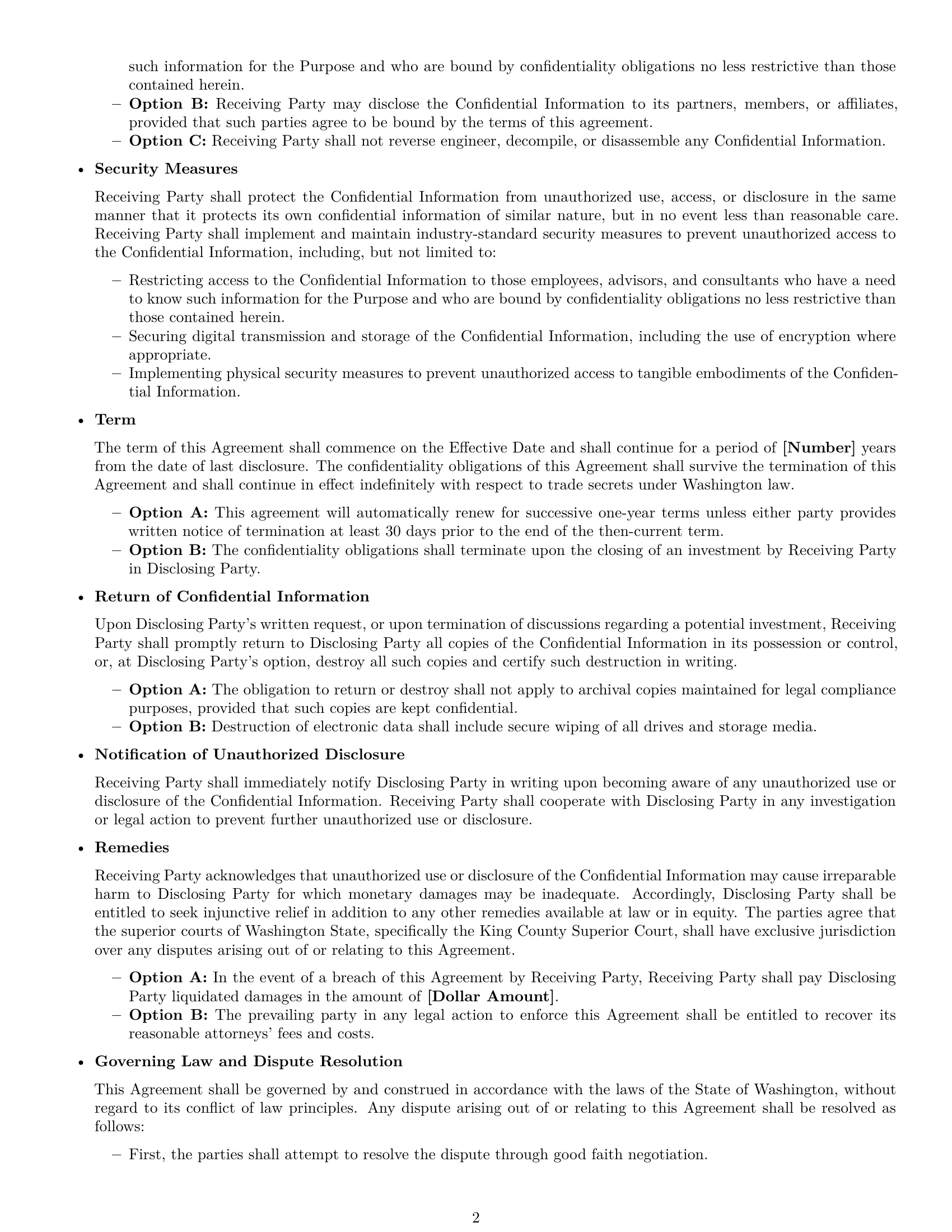 Preview page 2 of Free Washington investor nda template