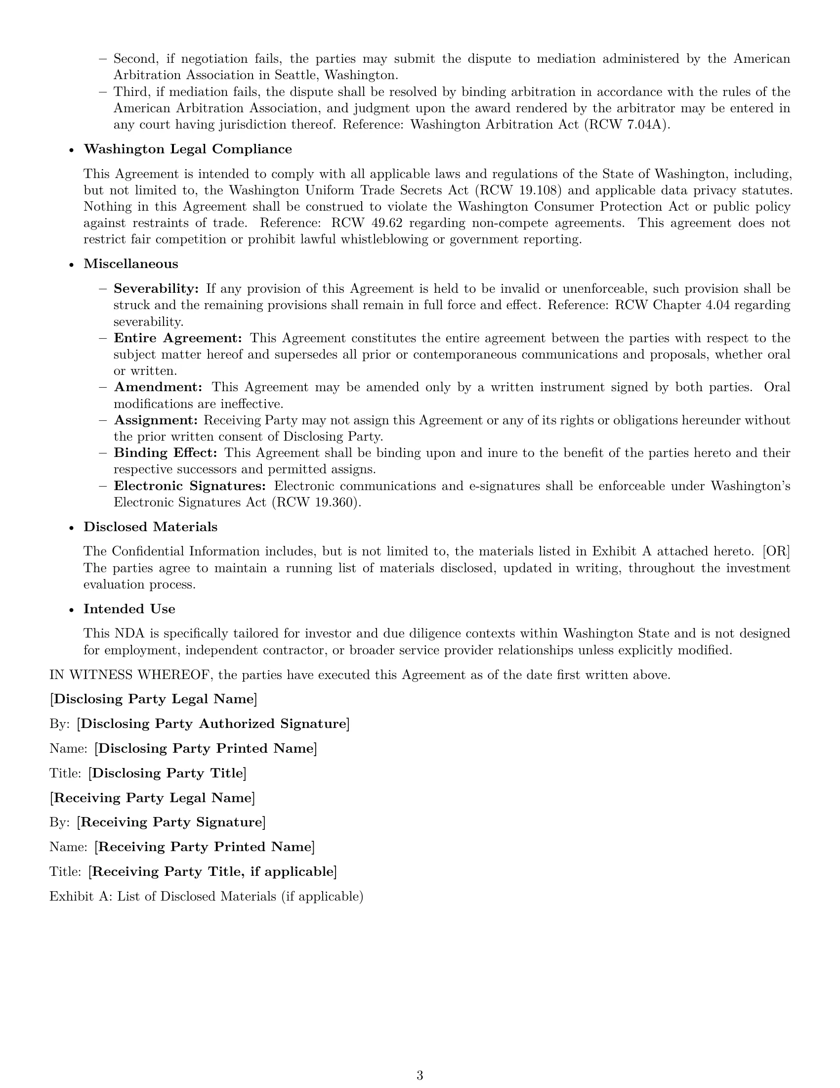 Preview page 3 of Free Washington investor nda template