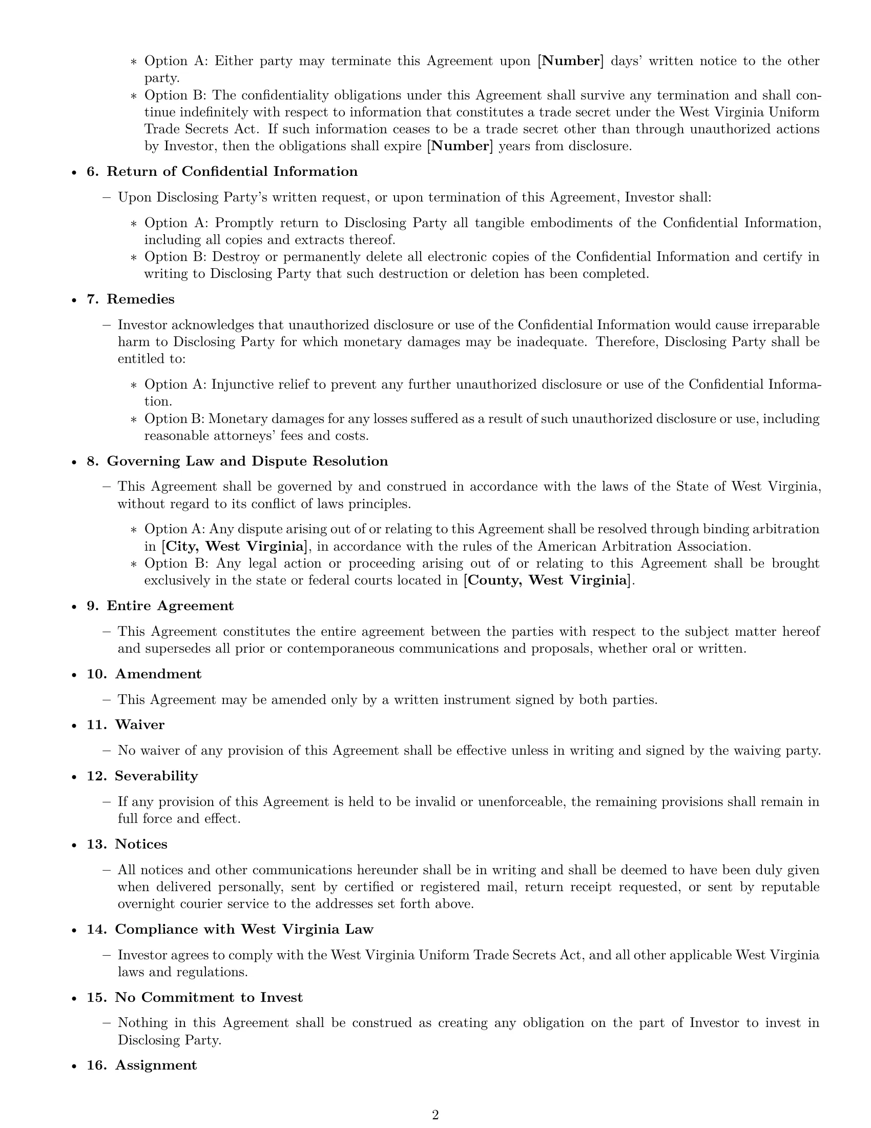 Preview page 2 of Free West Virginia investor nda template