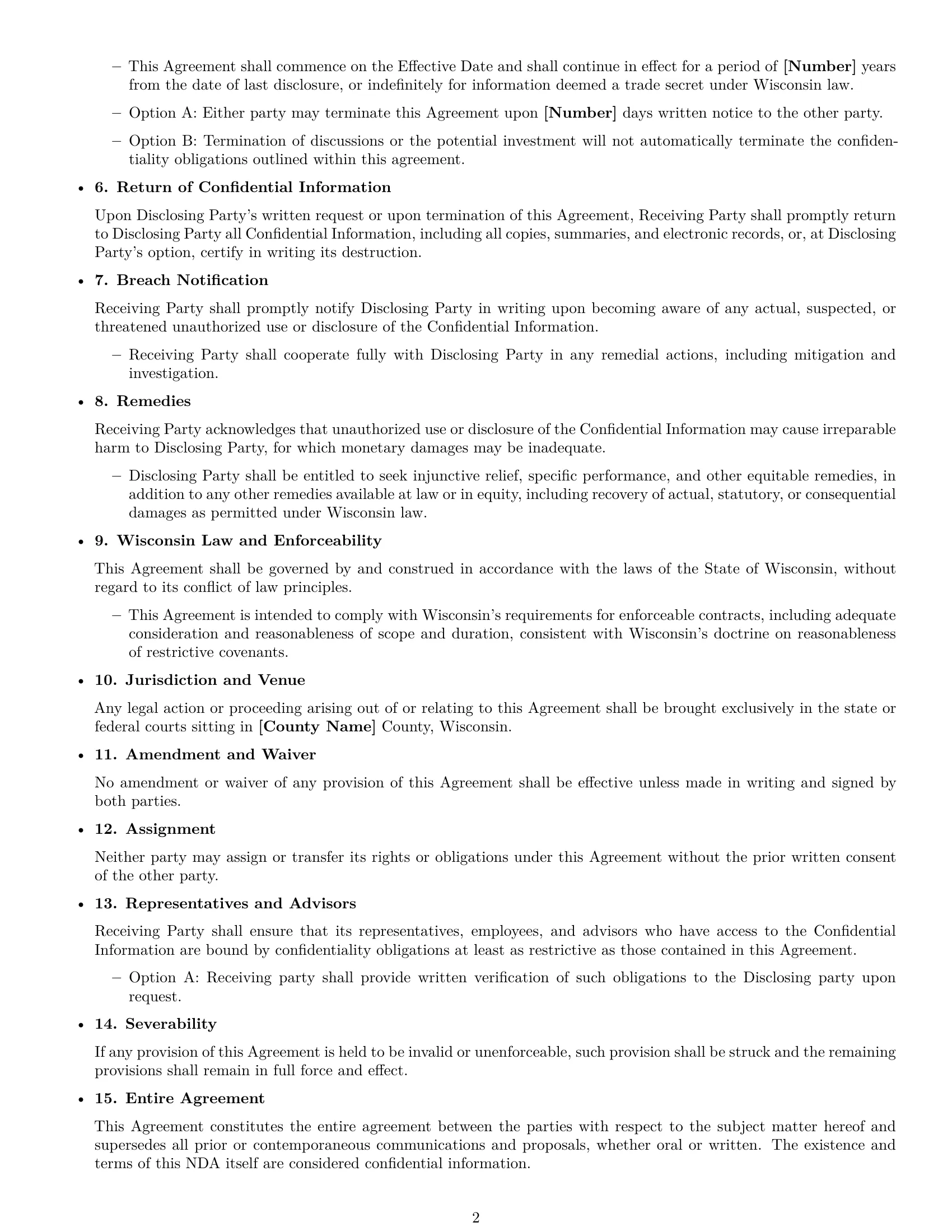Preview page 2 of Free Wisconsin investor nda template