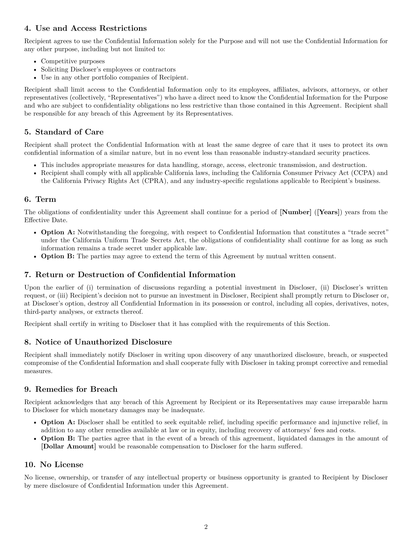 Preview page 2 of Free California investor nda template