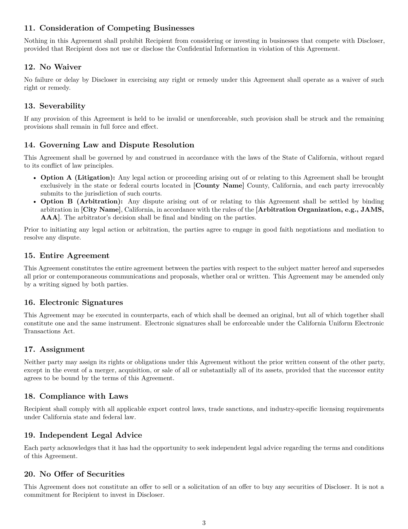Preview page 3 of Free California investor nda template