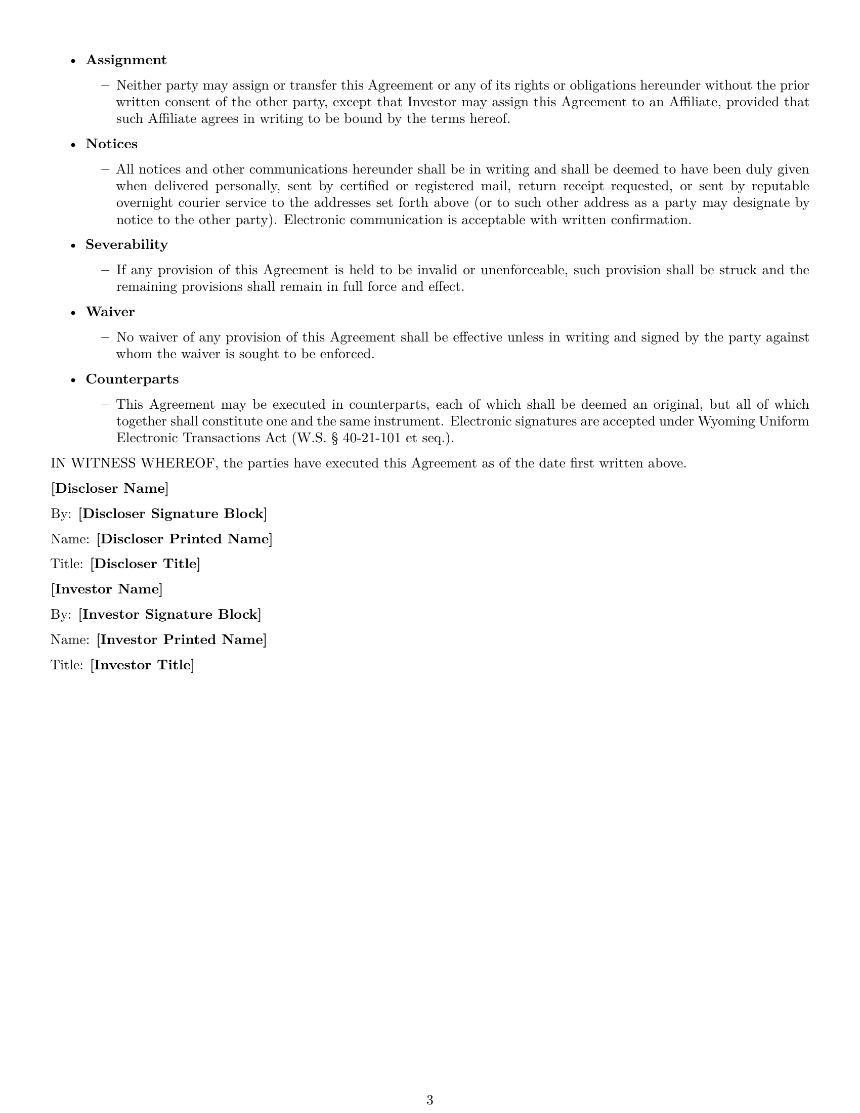 Preview page 3 of Free Wyoming investor nda template