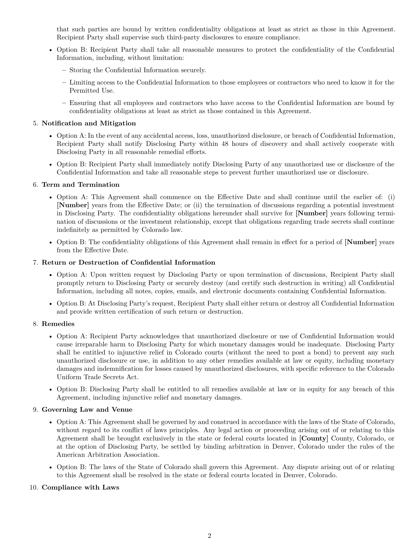 Preview page 2 of Free Colorado investor nda template