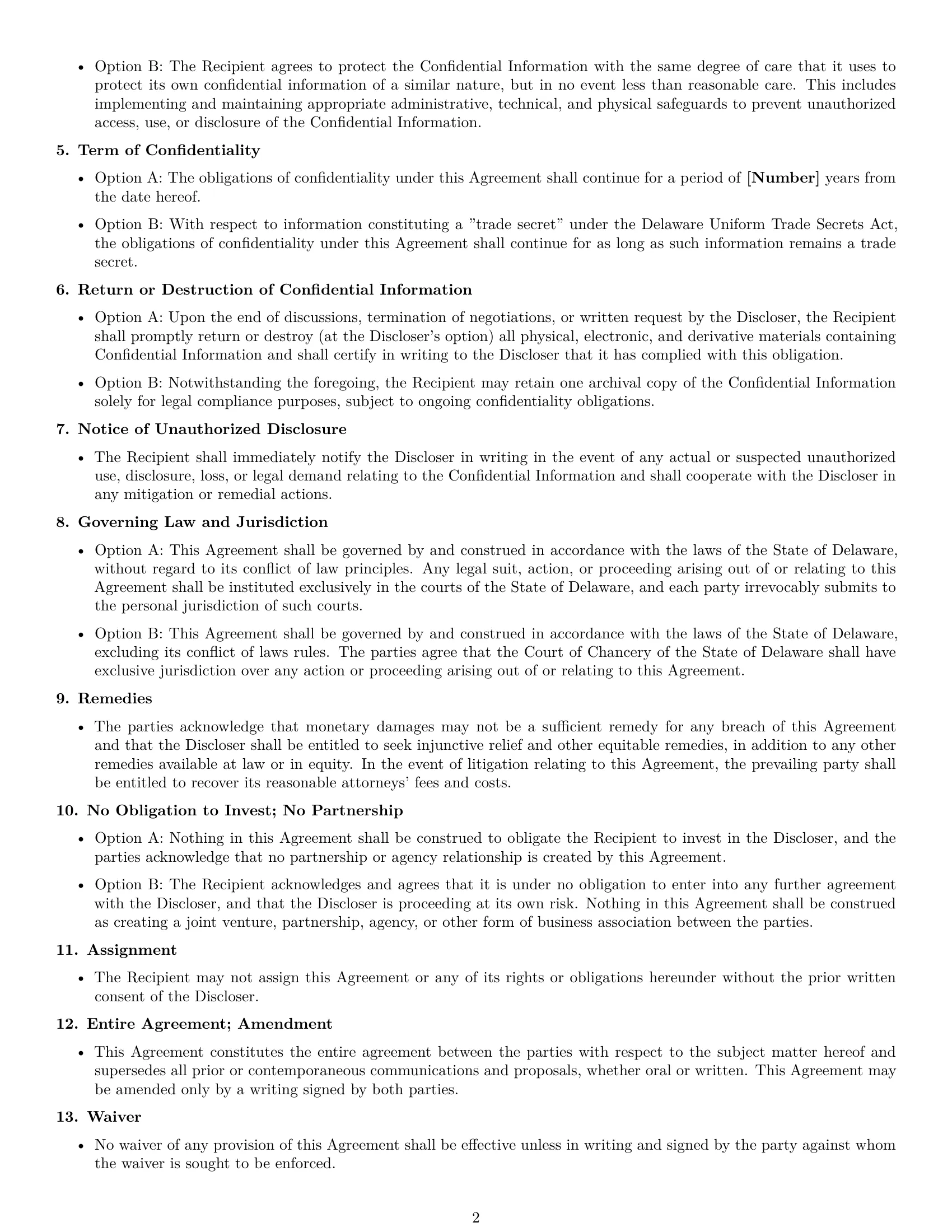 Preview page 2 of Free Delaware investor nda template