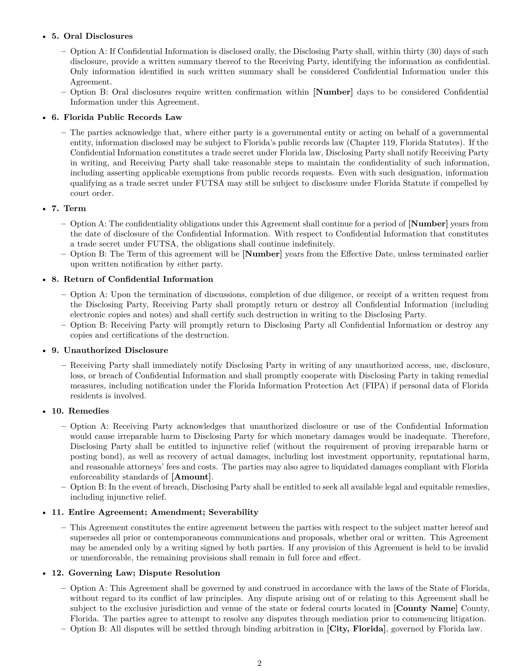 Preview page 2 of Free Florida investor nda template