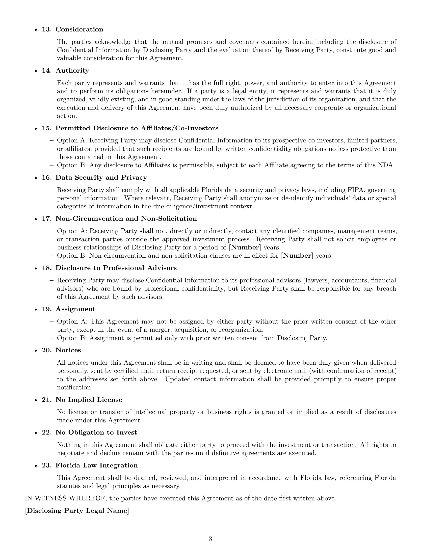 Preview page 3 of Free Florida investor nda template