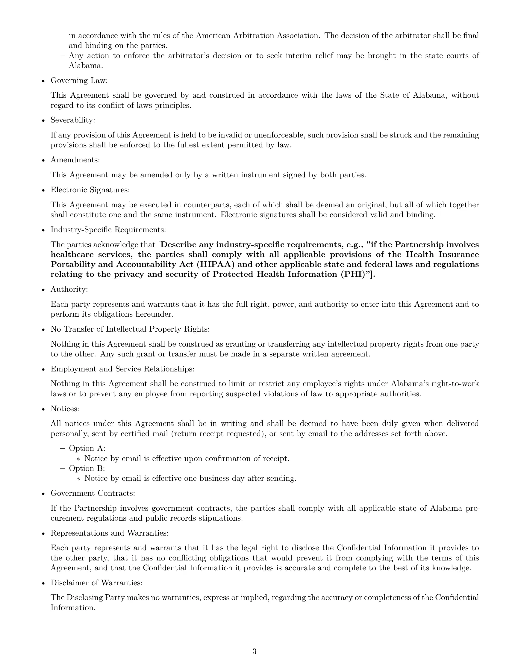 Preview page 3 of Free Alabama partnership nda template