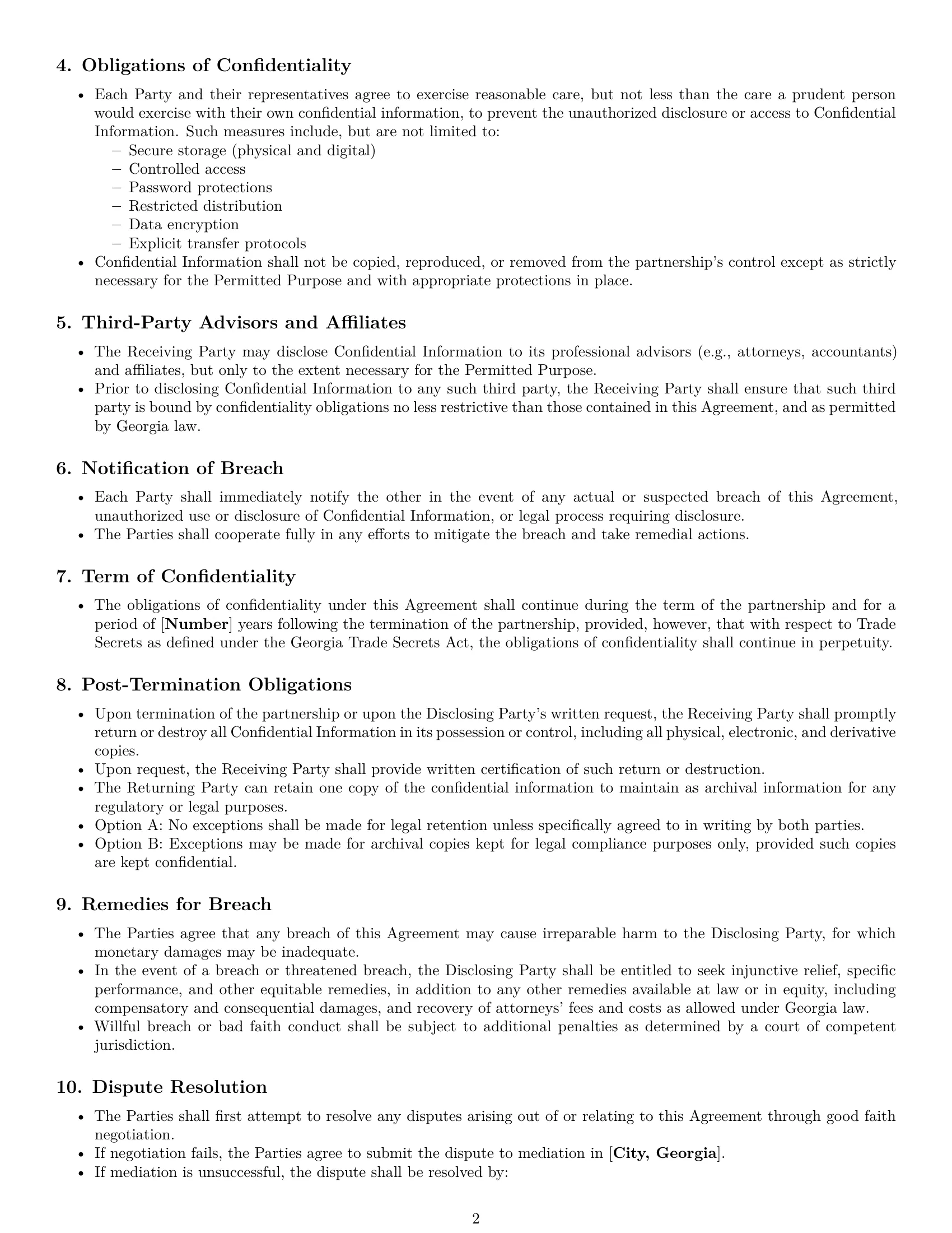 Preview page 2 of Free Georgia partnership nda template