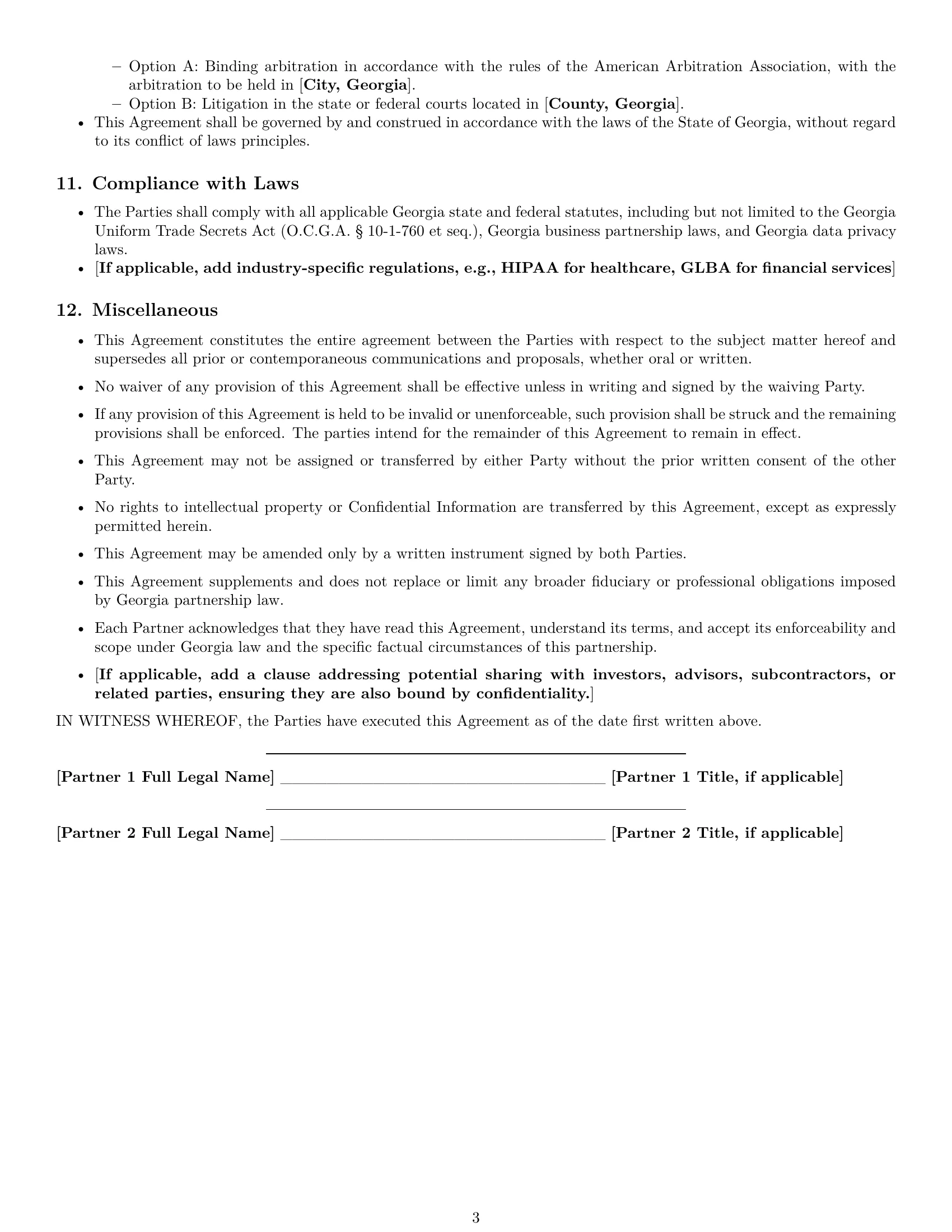 Preview page 3 of Free Georgia partnership nda template
