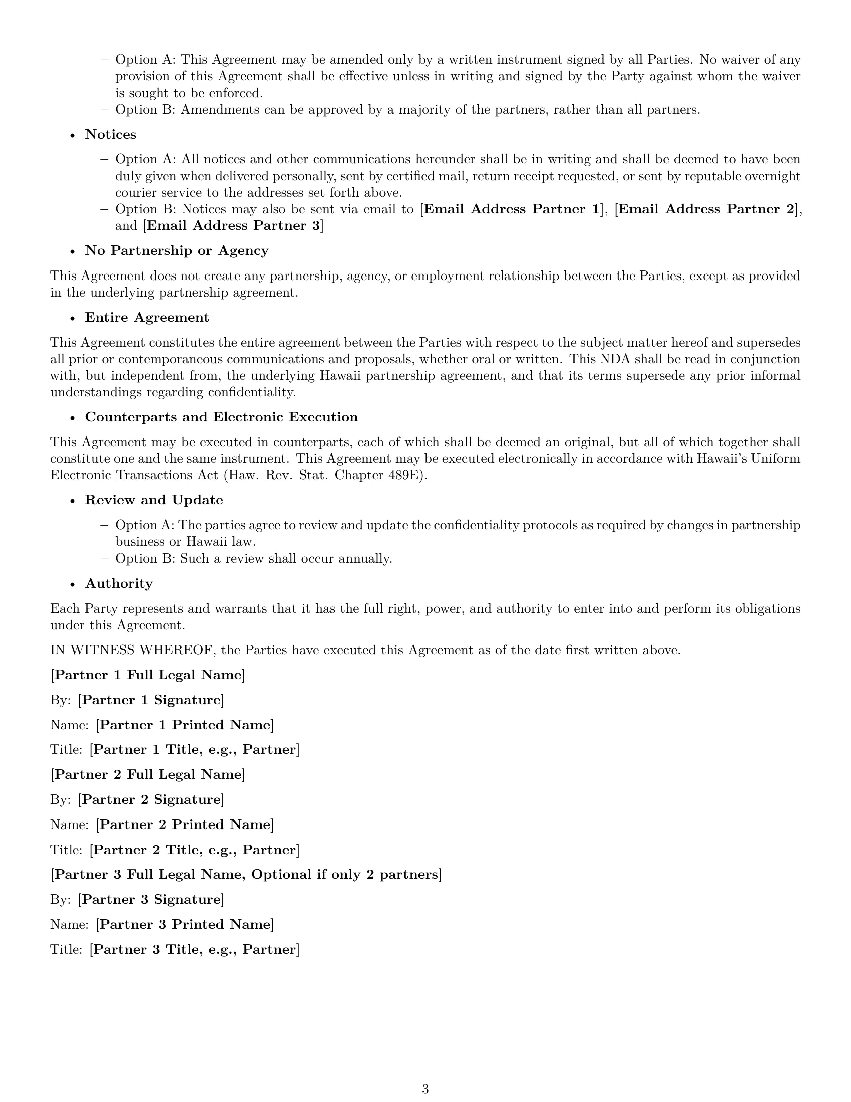Preview page 3 of Free Hawaii partnership nda template