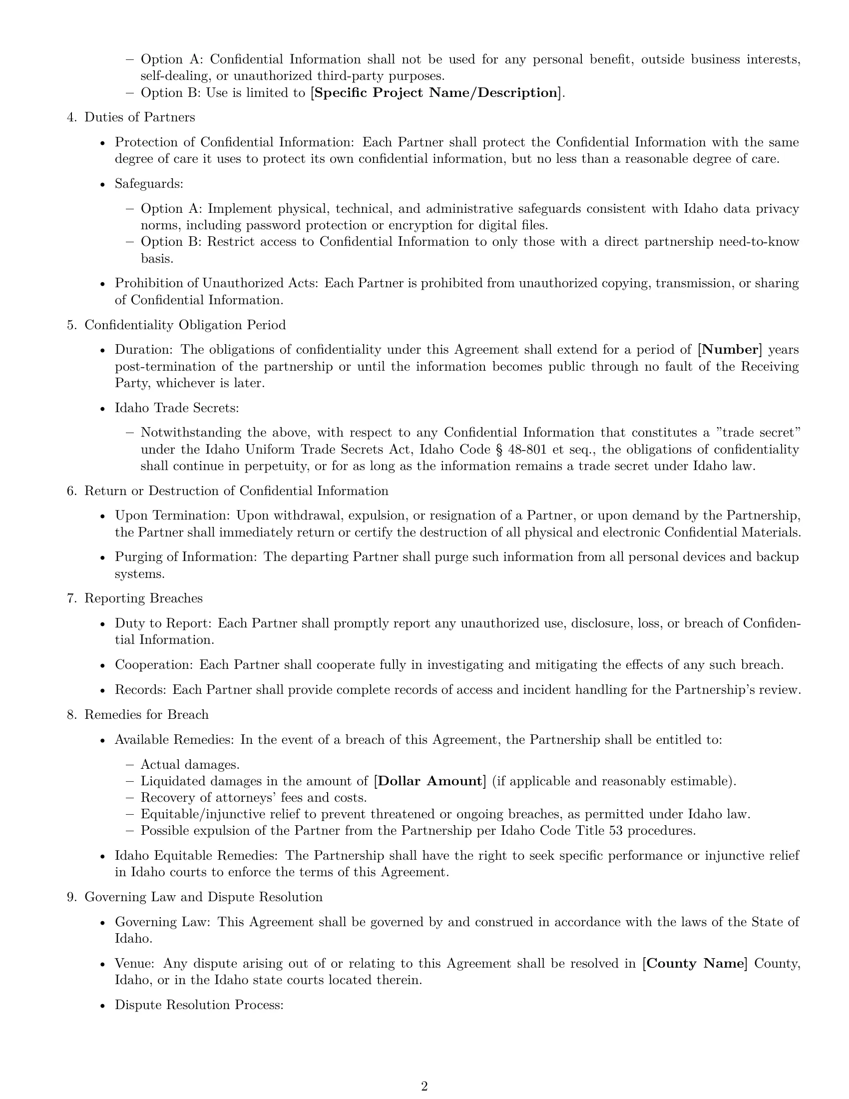 Preview page 2 of Free Idaho partnership nda template