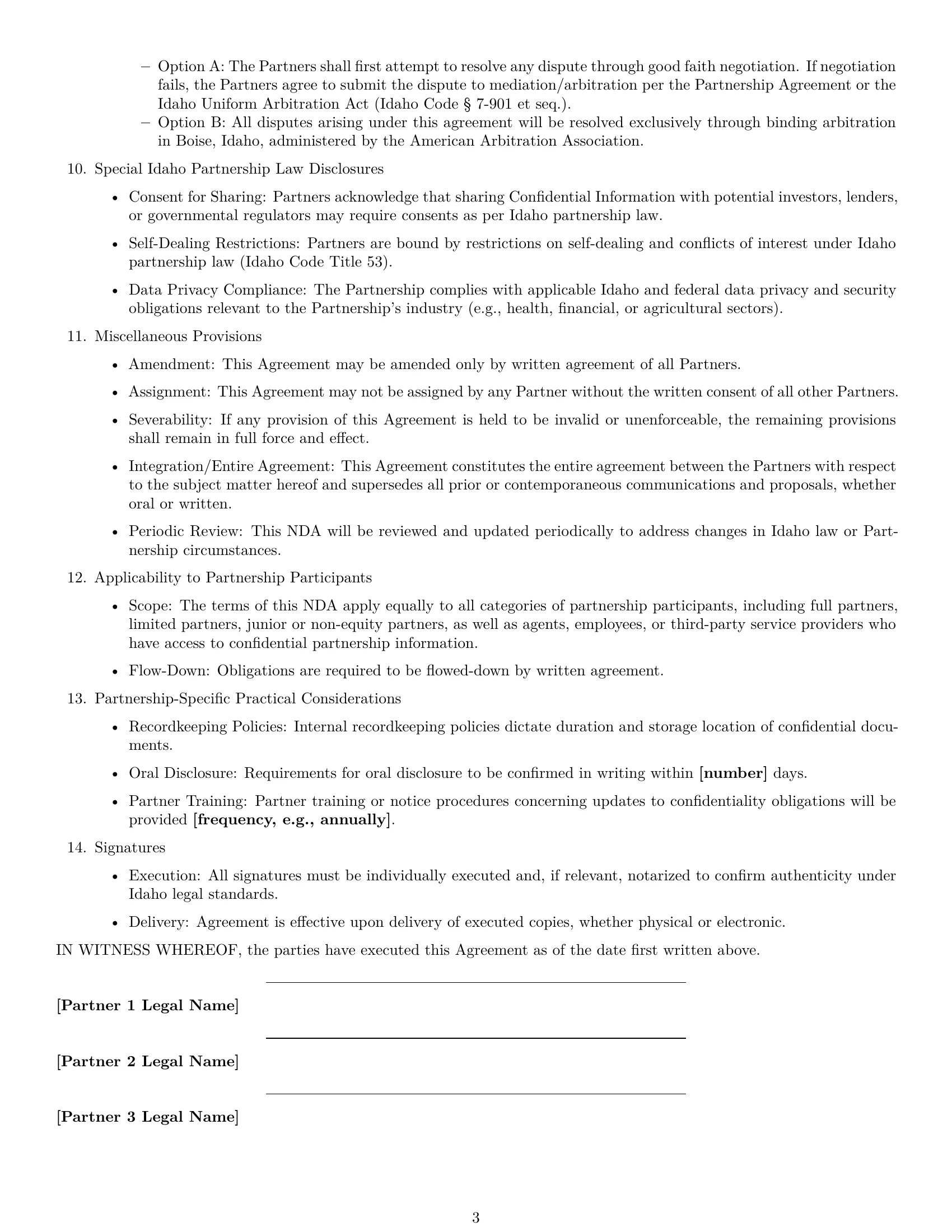 Preview page 3 of Free Idaho partnership nda template