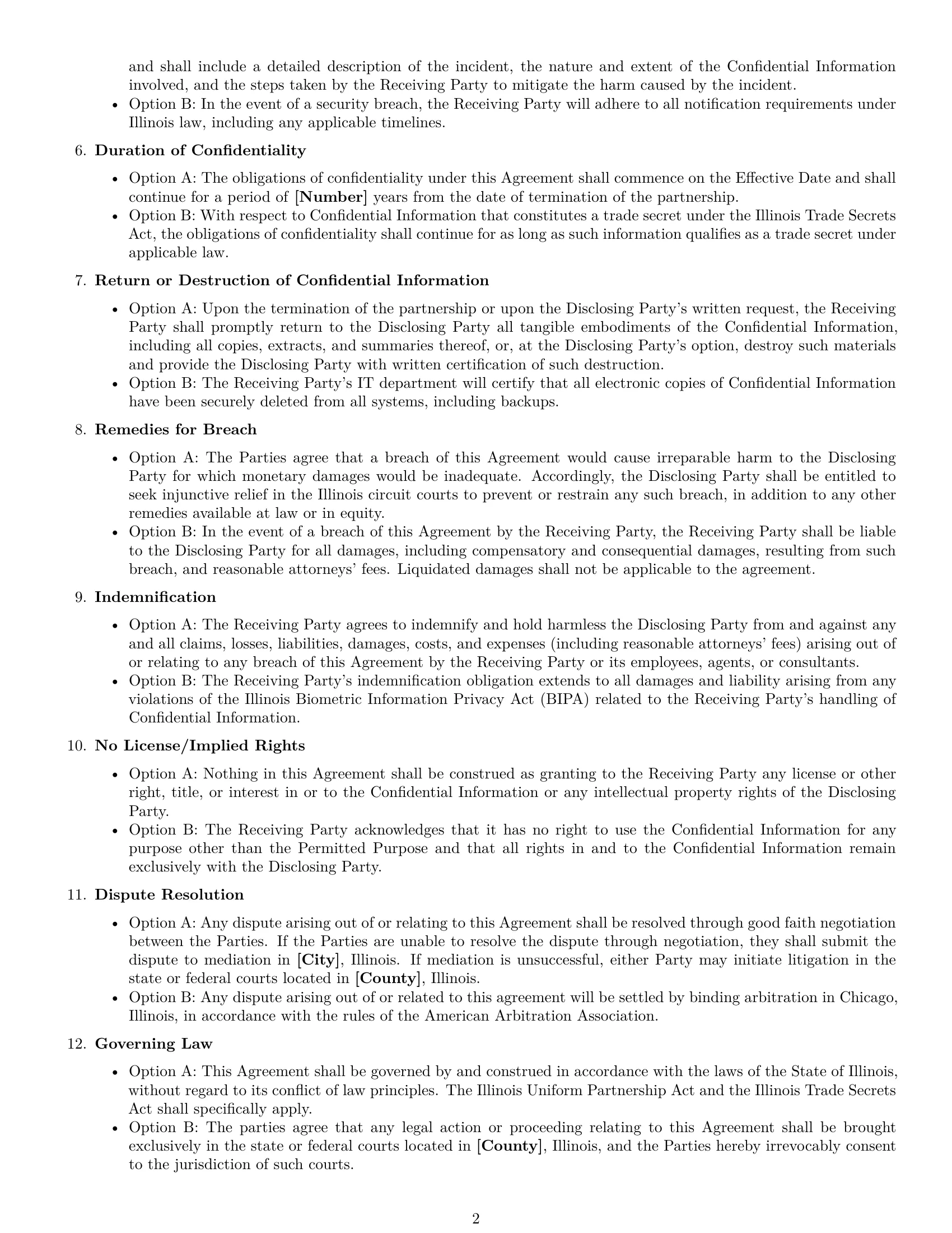 Preview page 2 of Free Illinois partnership nda template
