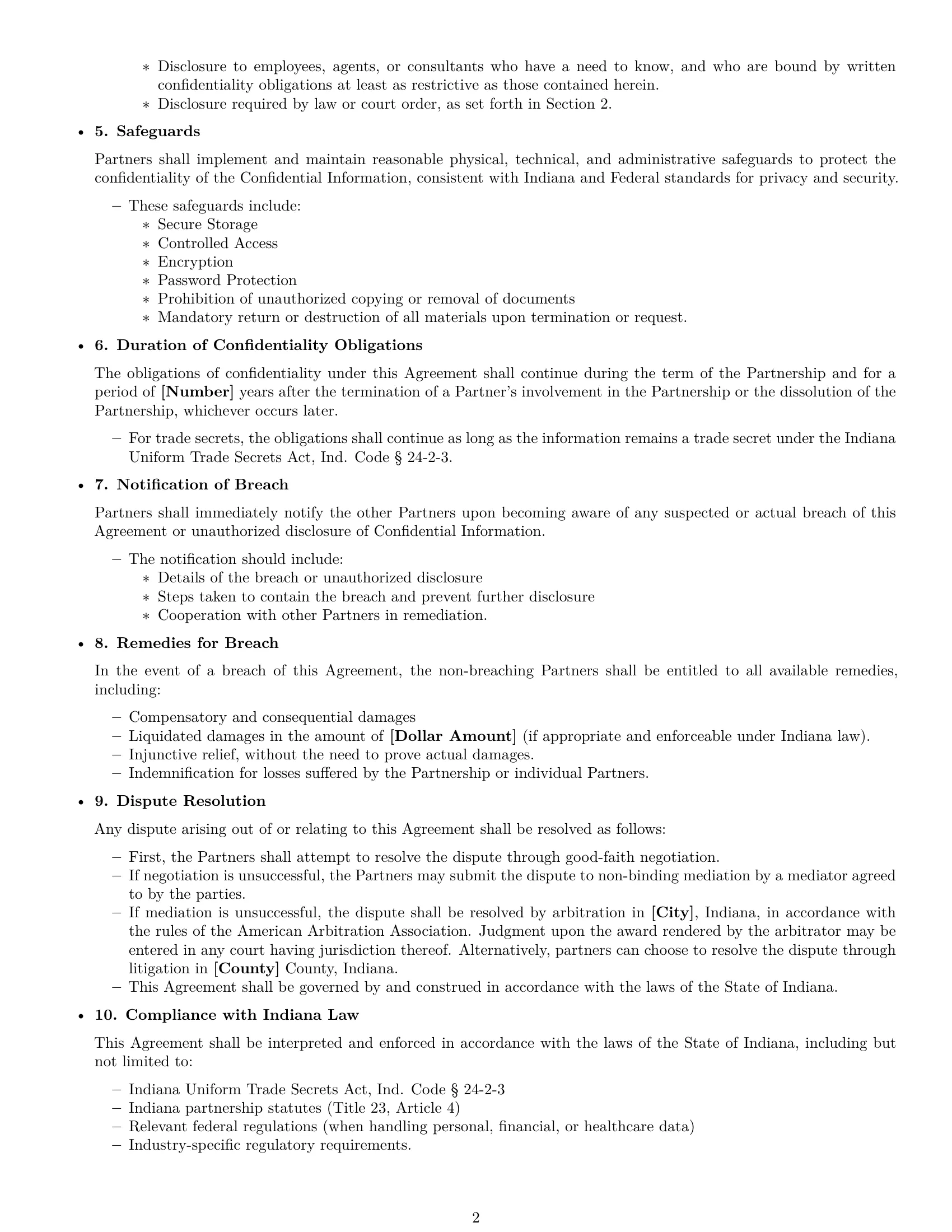 Preview page 2 of Free Indiana partnership nda template