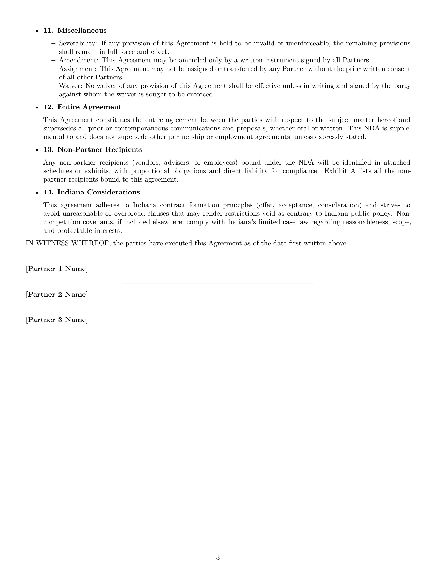 Preview page 3 of Free Indiana partnership nda template