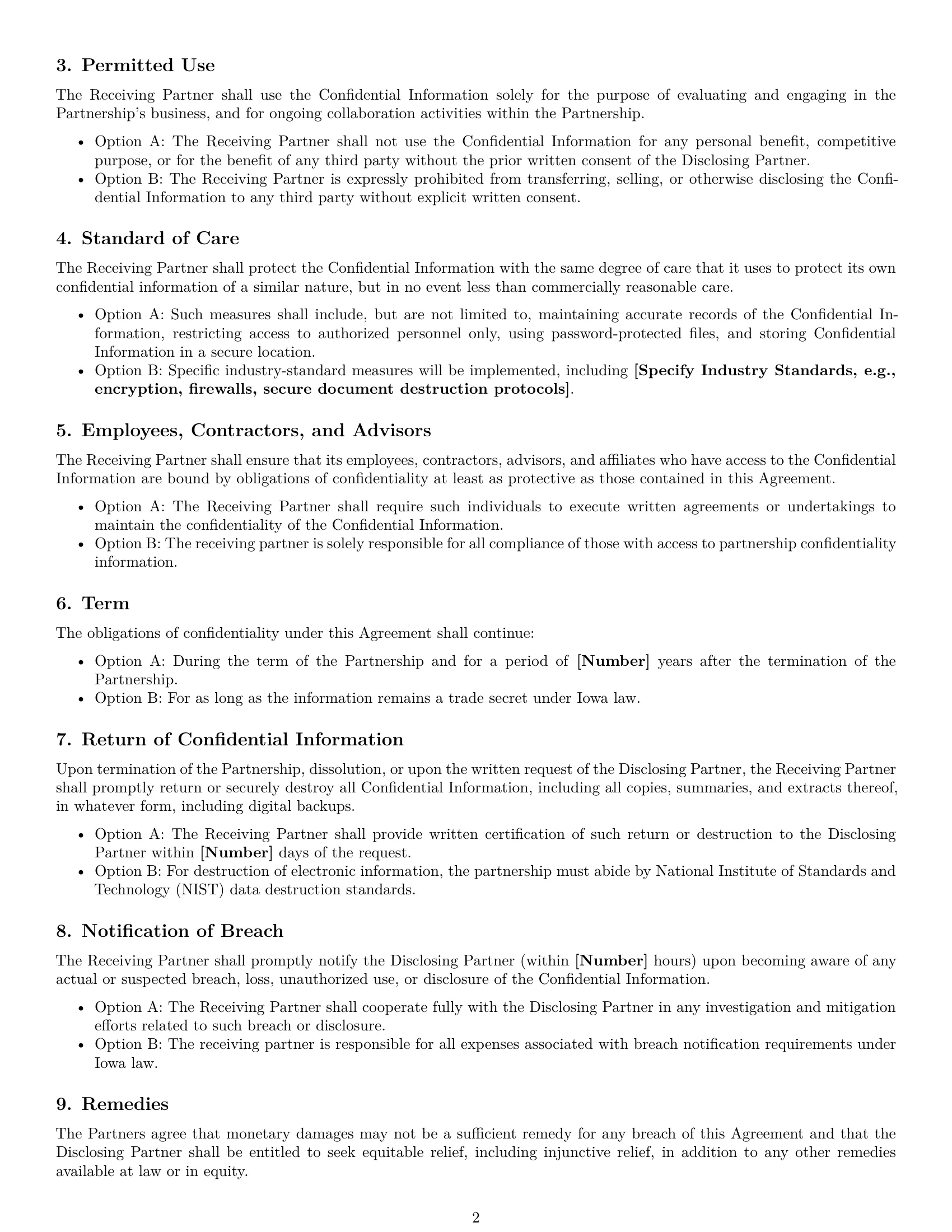 Preview page 2 of Free Iowa partnership nda template