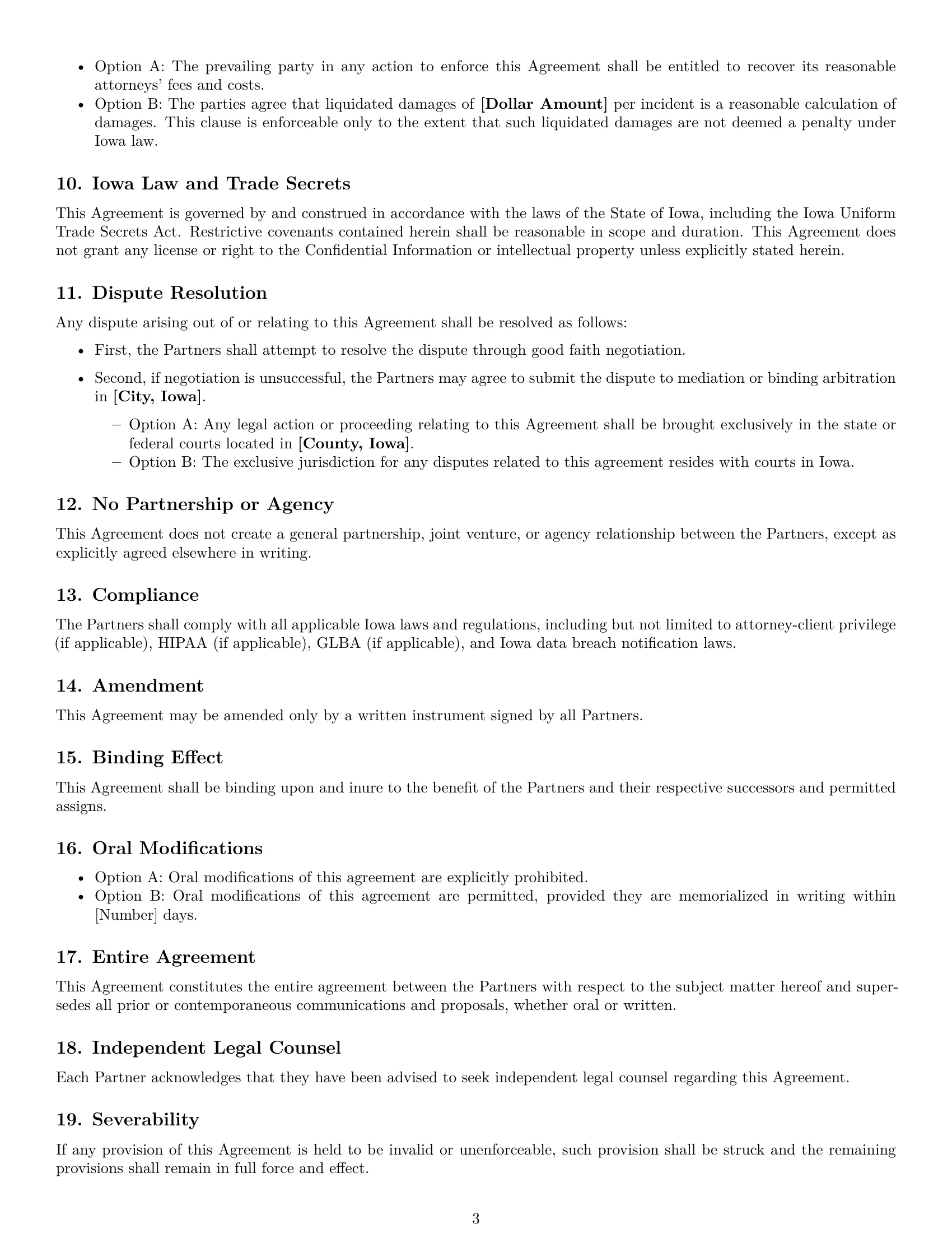 Preview page 3 of Free Iowa partnership nda template