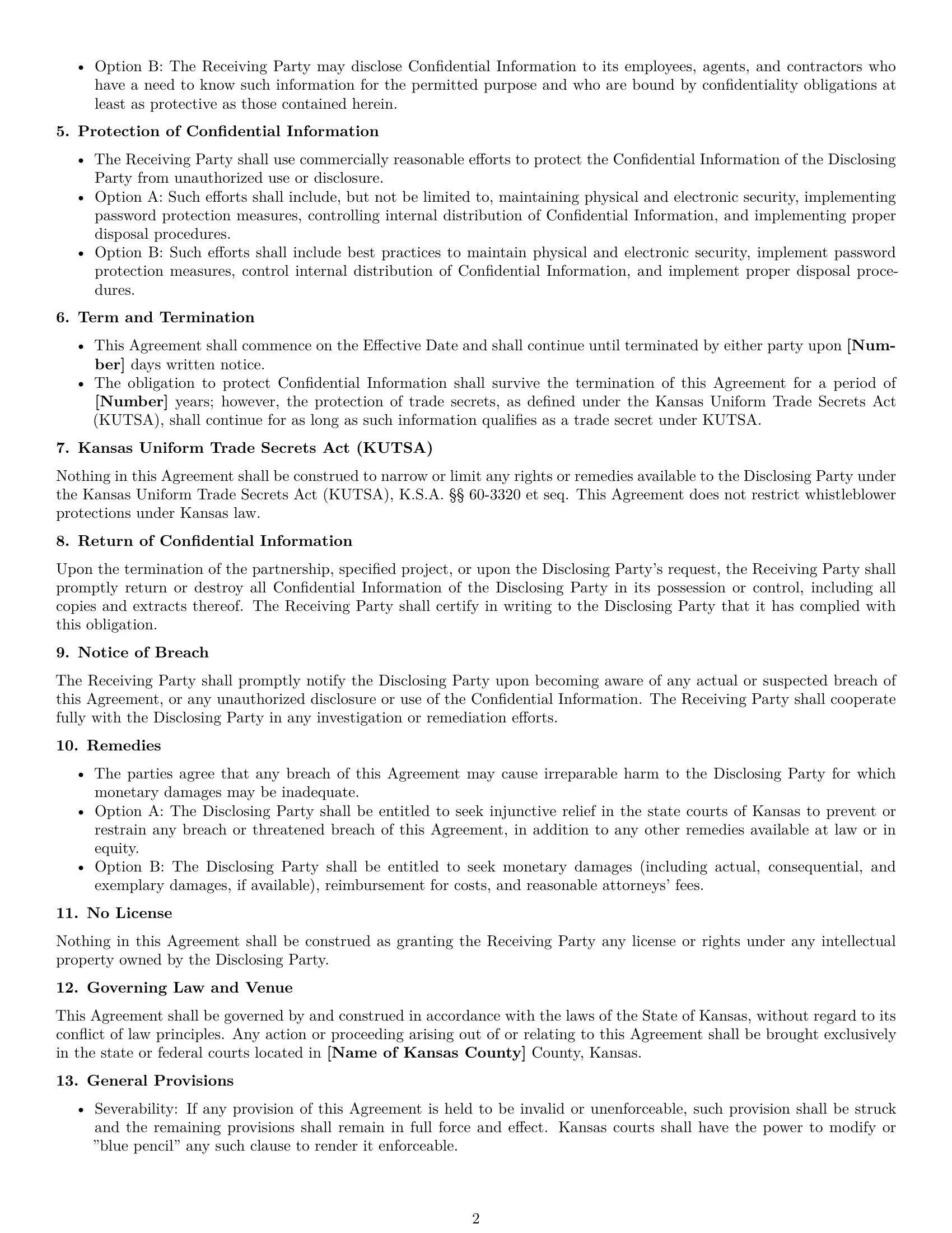 Preview page 2 of Free Kansas partnership nda template