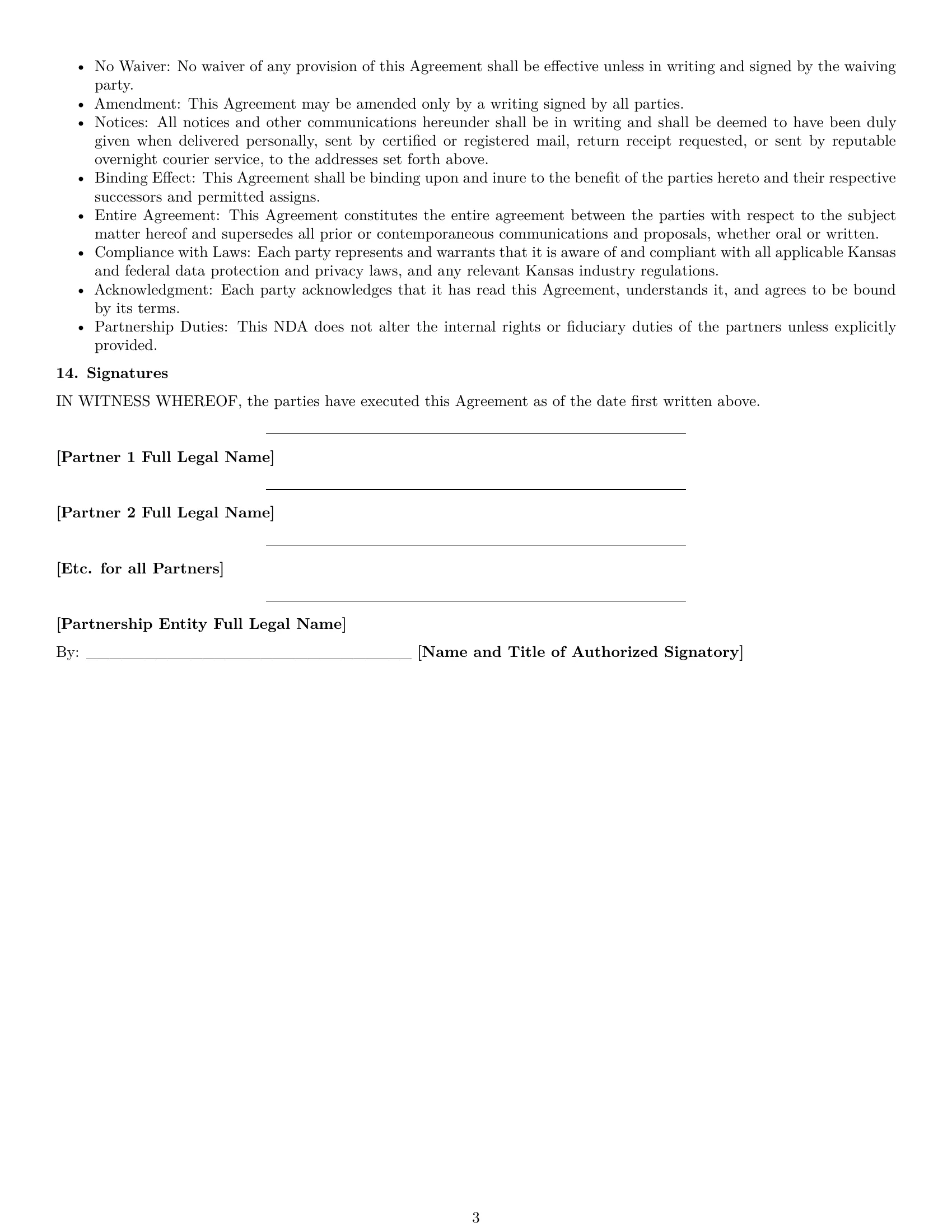 Preview page 3 of Free Kansas partnership nda template