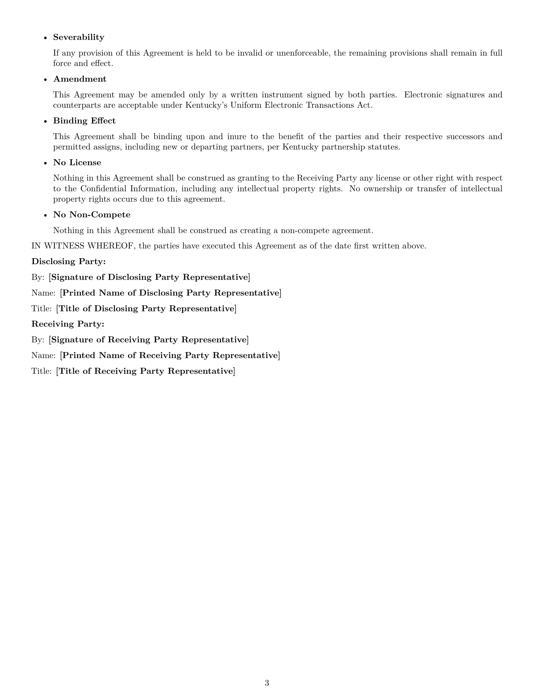 Preview page 3 of Free Kentucky partnership nda template
