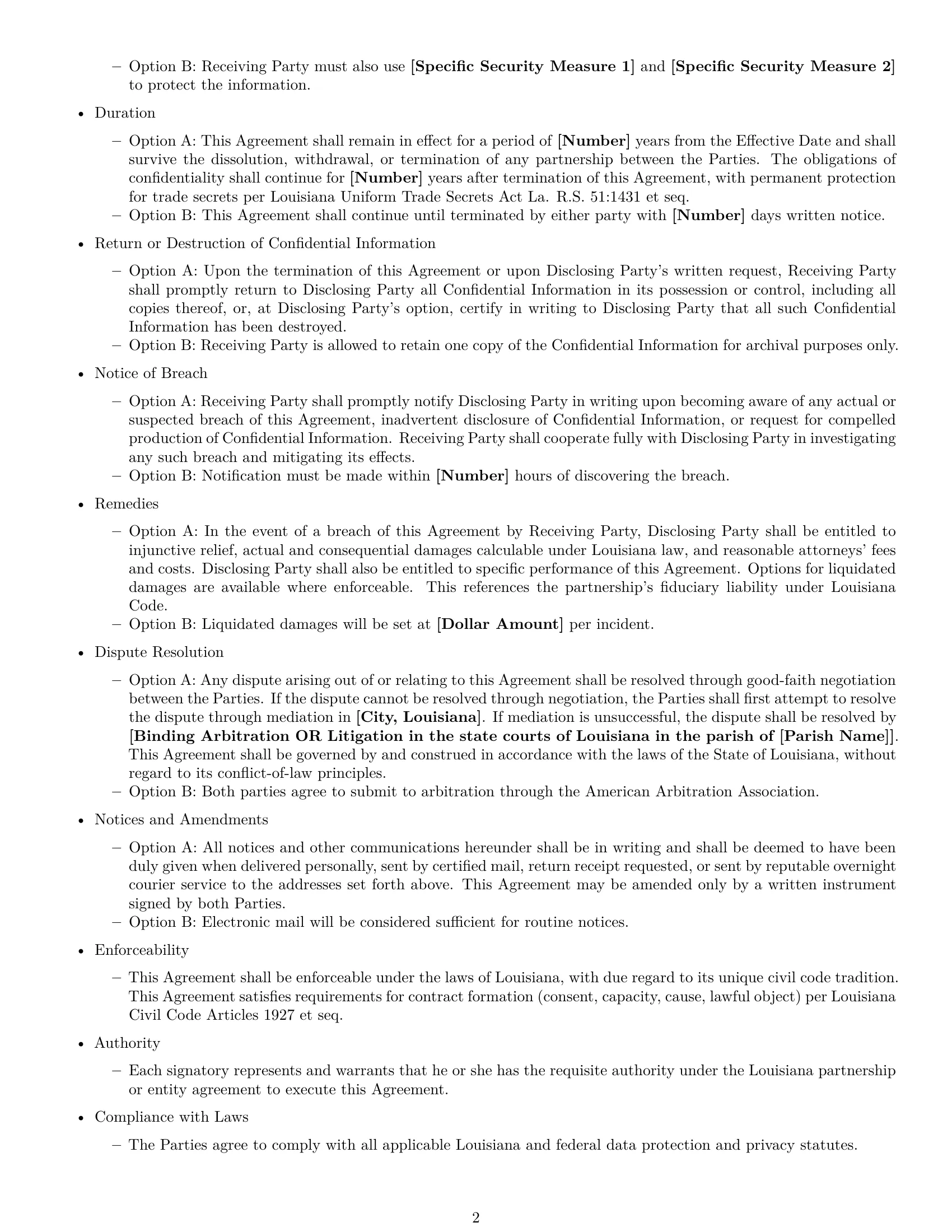 Preview page 2 of Free Louisiana partnership nda template