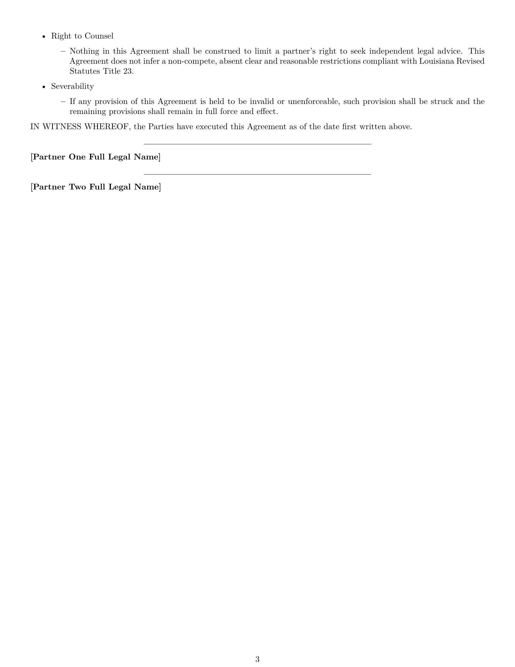 Preview page 3 of Free Louisiana partnership nda template