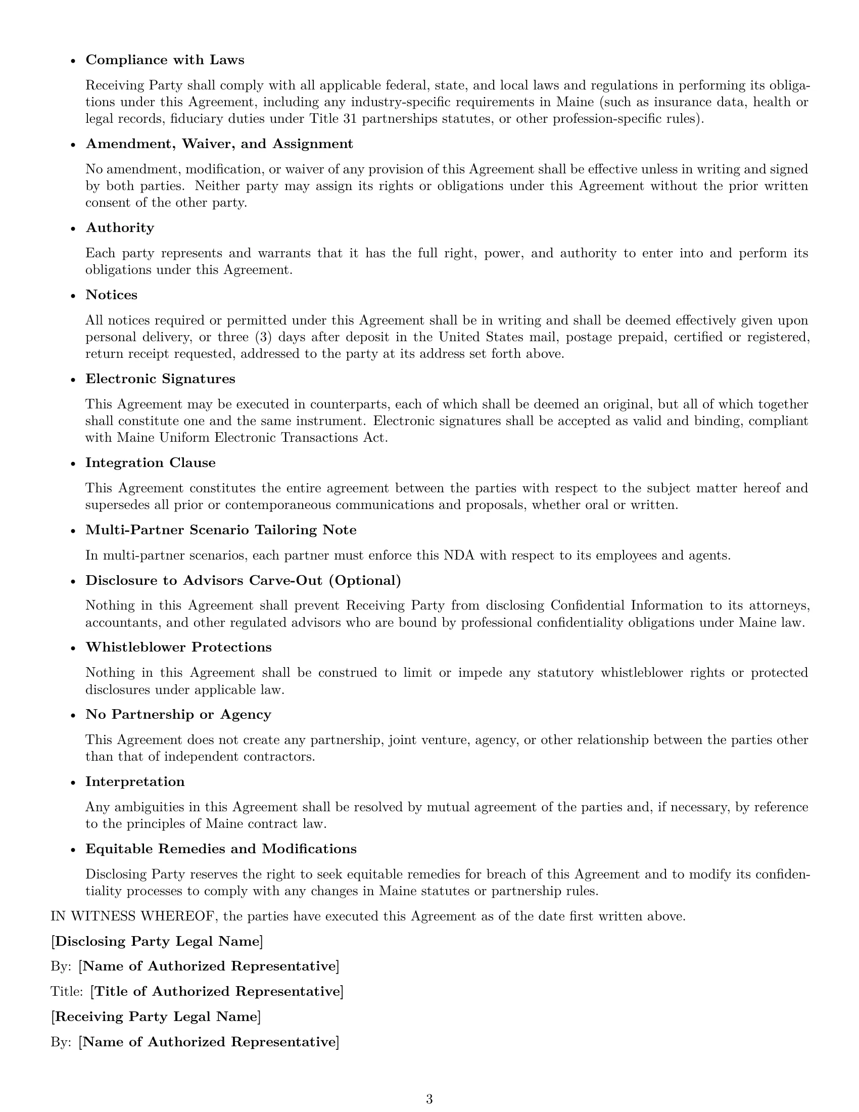 Preview page 3 of Free Maine partnership nda template