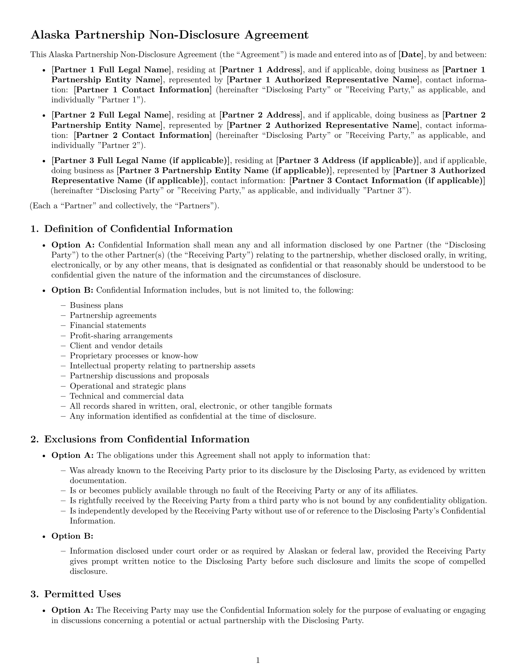 Preview page 1 of Free Alaska partnership nda template