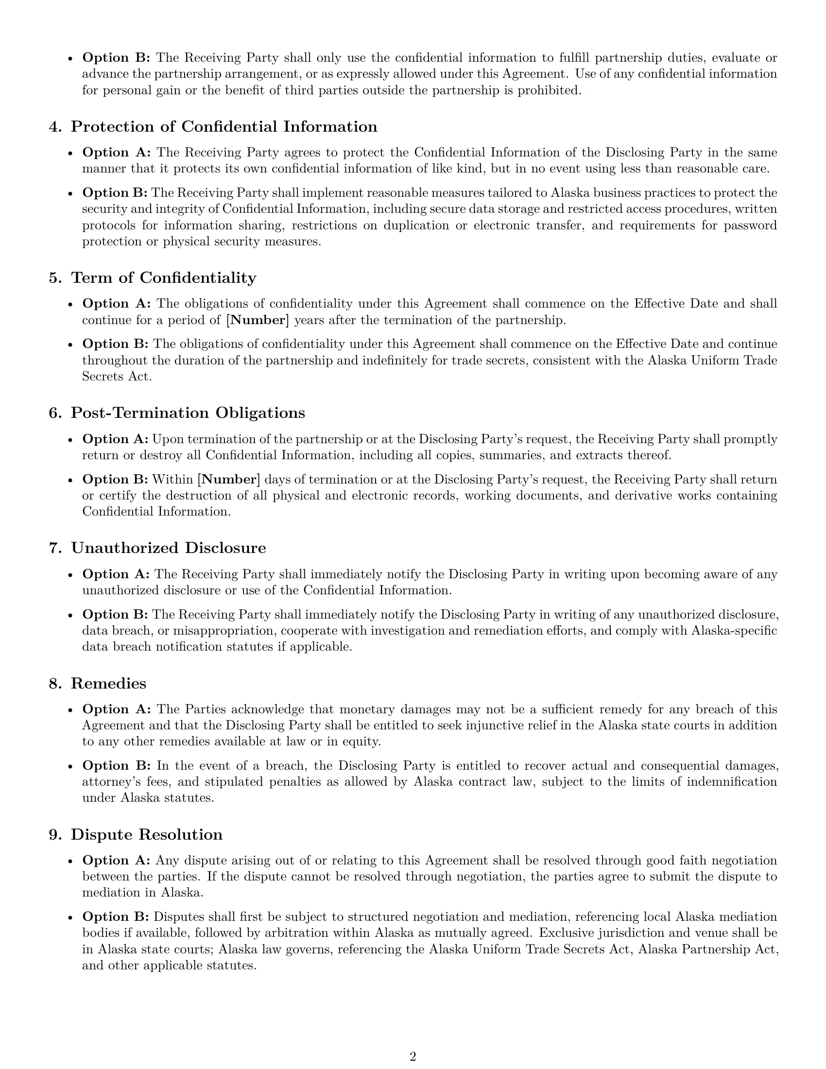 Preview page 2 of Free Alaska partnership nda template
