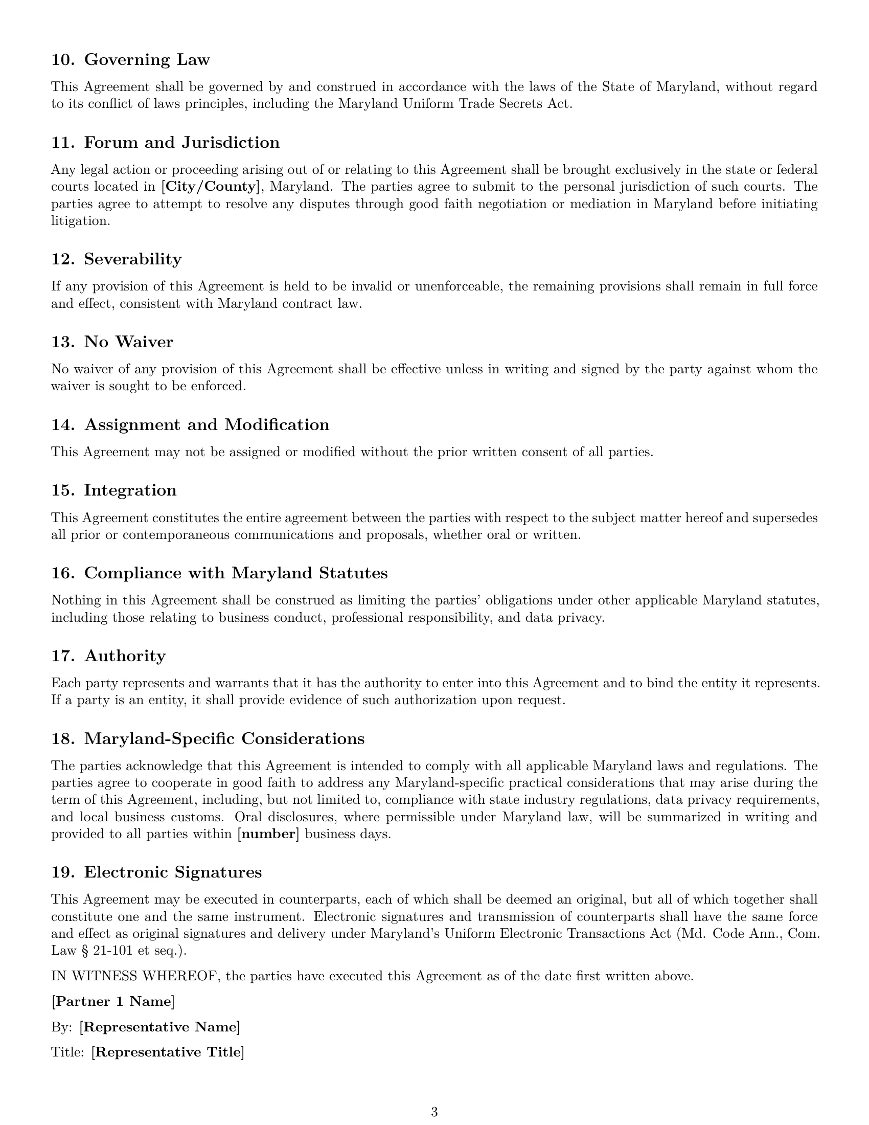 Preview page 3 of Free Maryland partnership nda template