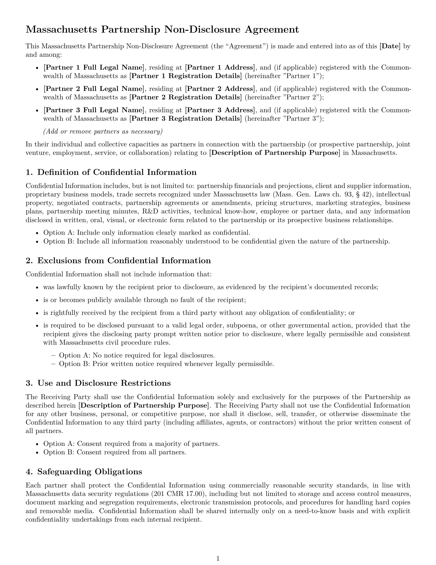 Preview page 1 of Free Massachusetts partnership nda template