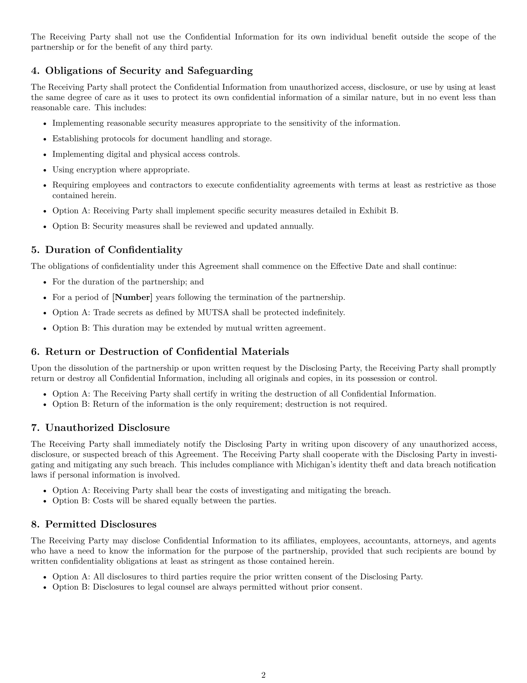 Preview page 2 of Free Michigan partnership nda template