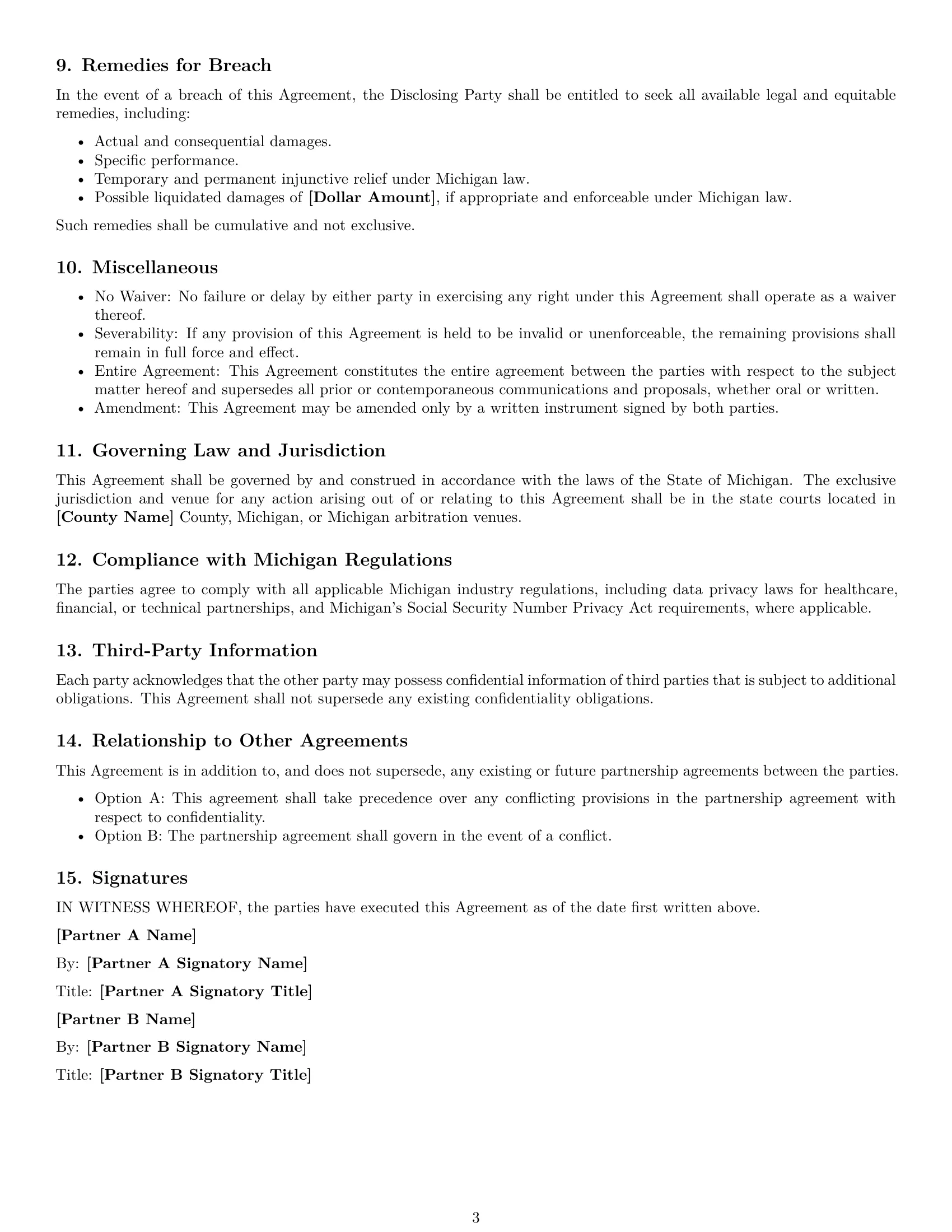 Preview page 3 of Free Michigan partnership nda template