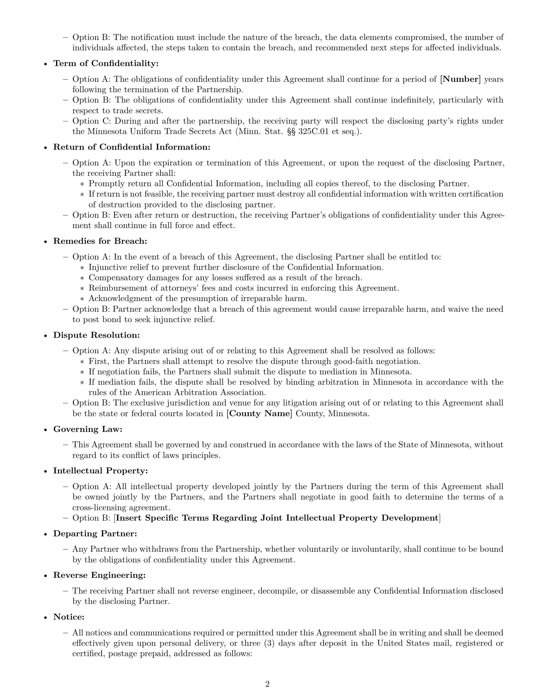Preview page 2 of Free Minnesota partnership nda template