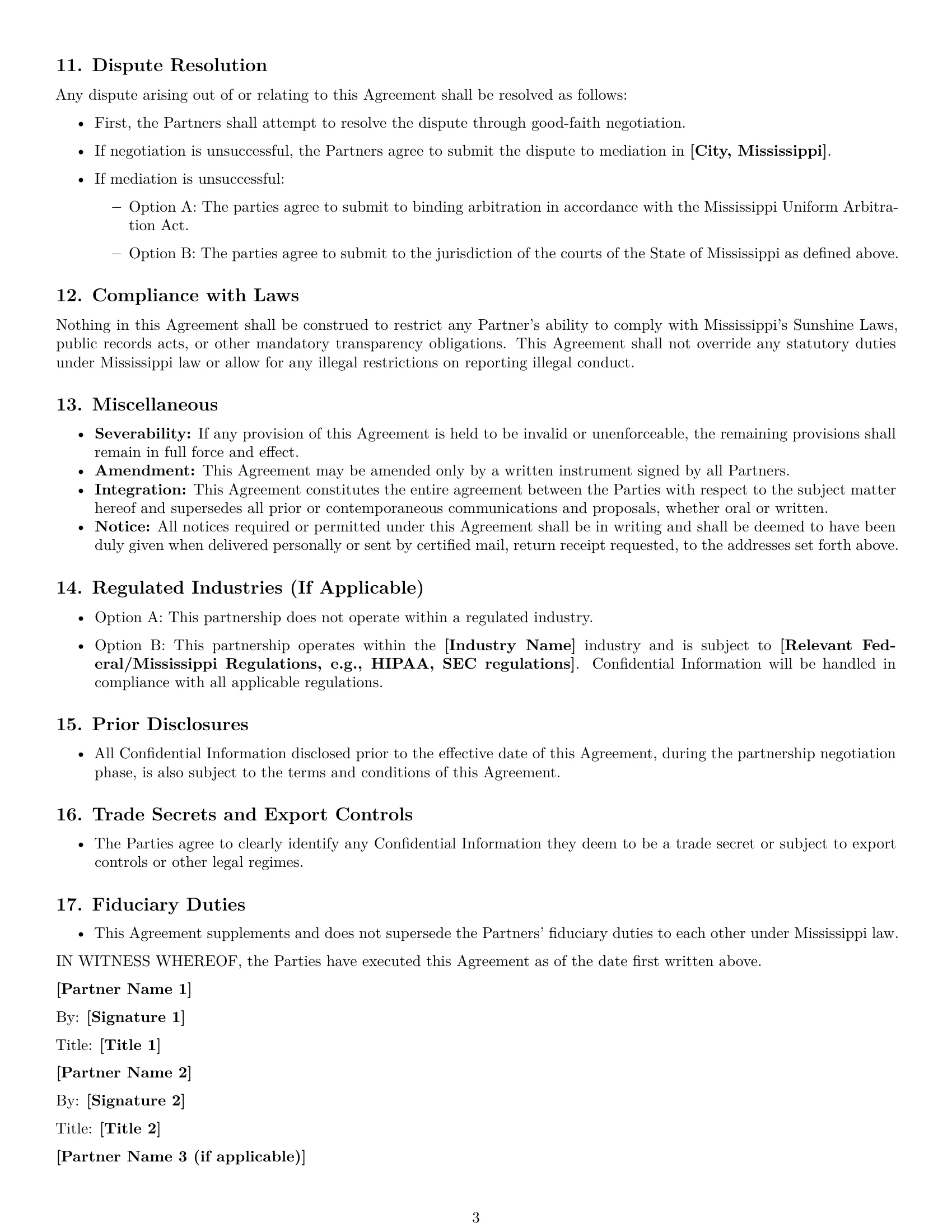 Preview page 3 of Free Mississippi partnership nda template