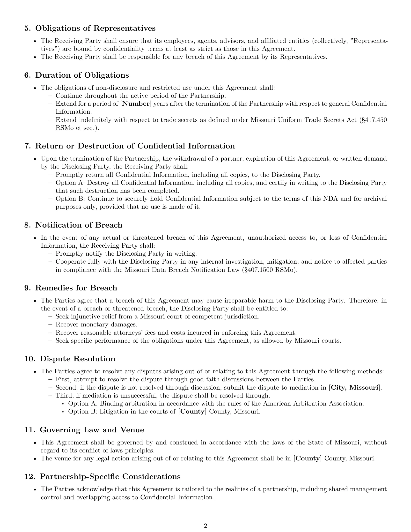 Preview page 2 of Free Missouri partnership nda template