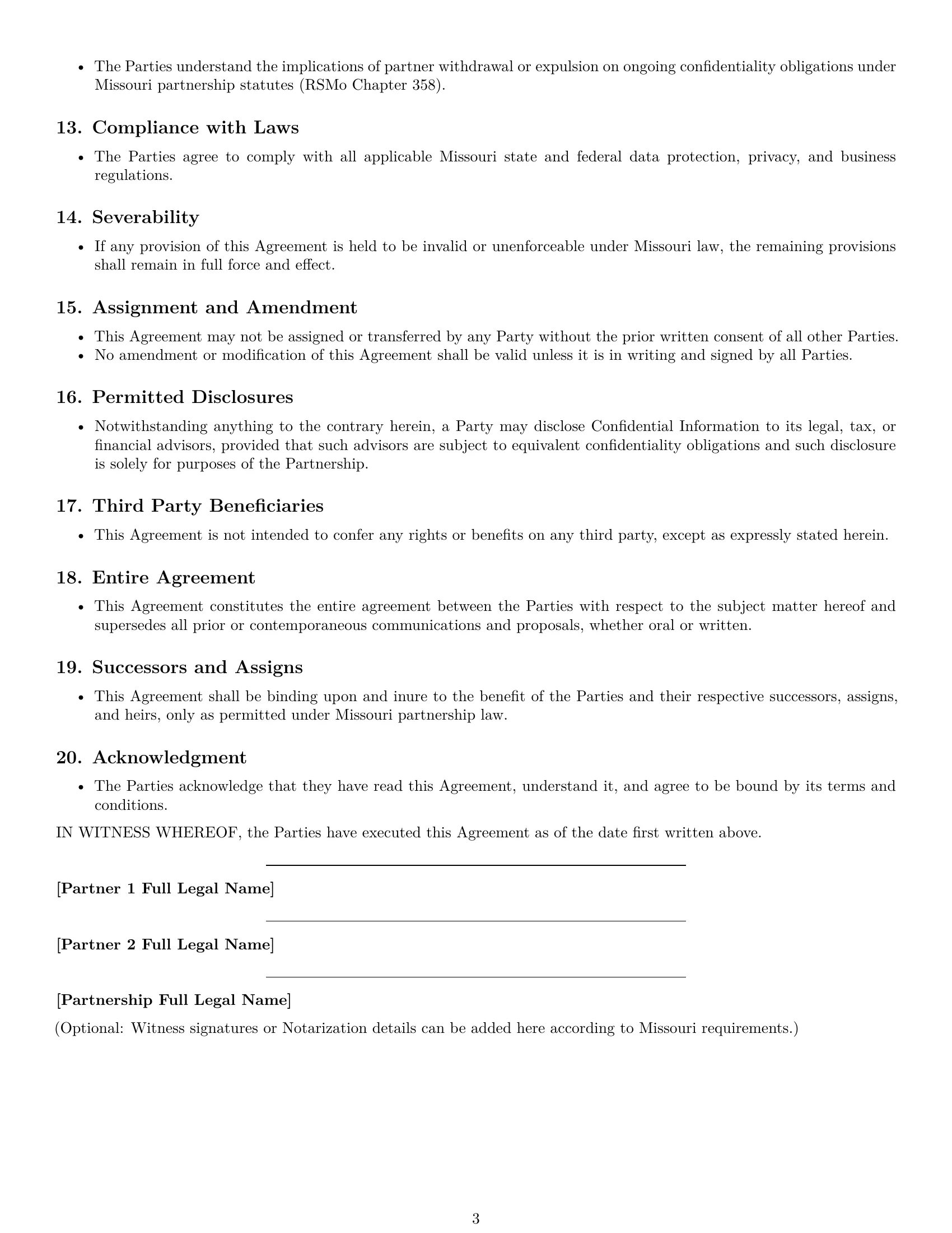 Preview page 3 of Free Missouri partnership nda template