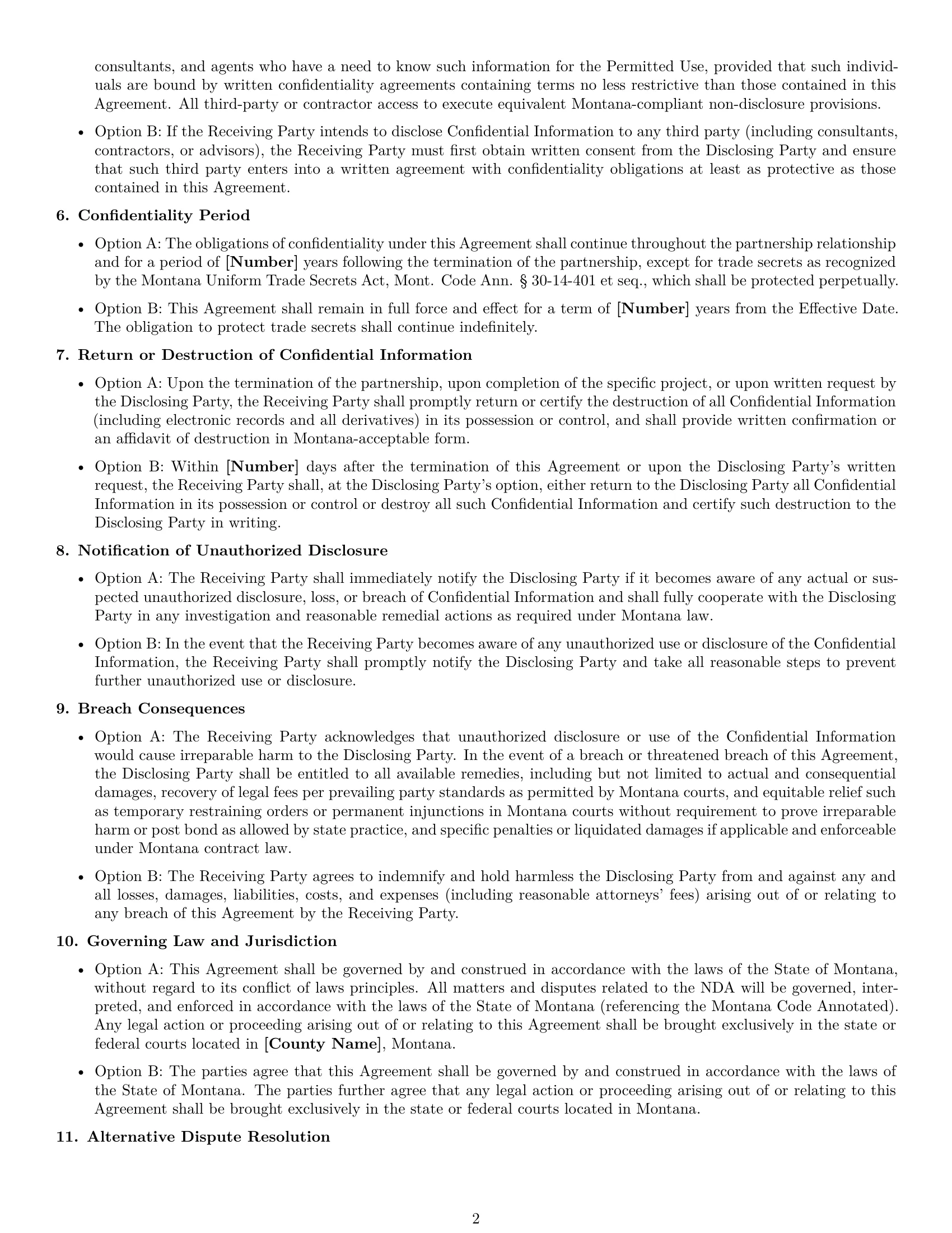 Preview page 2 of Free Montana partnership nda template