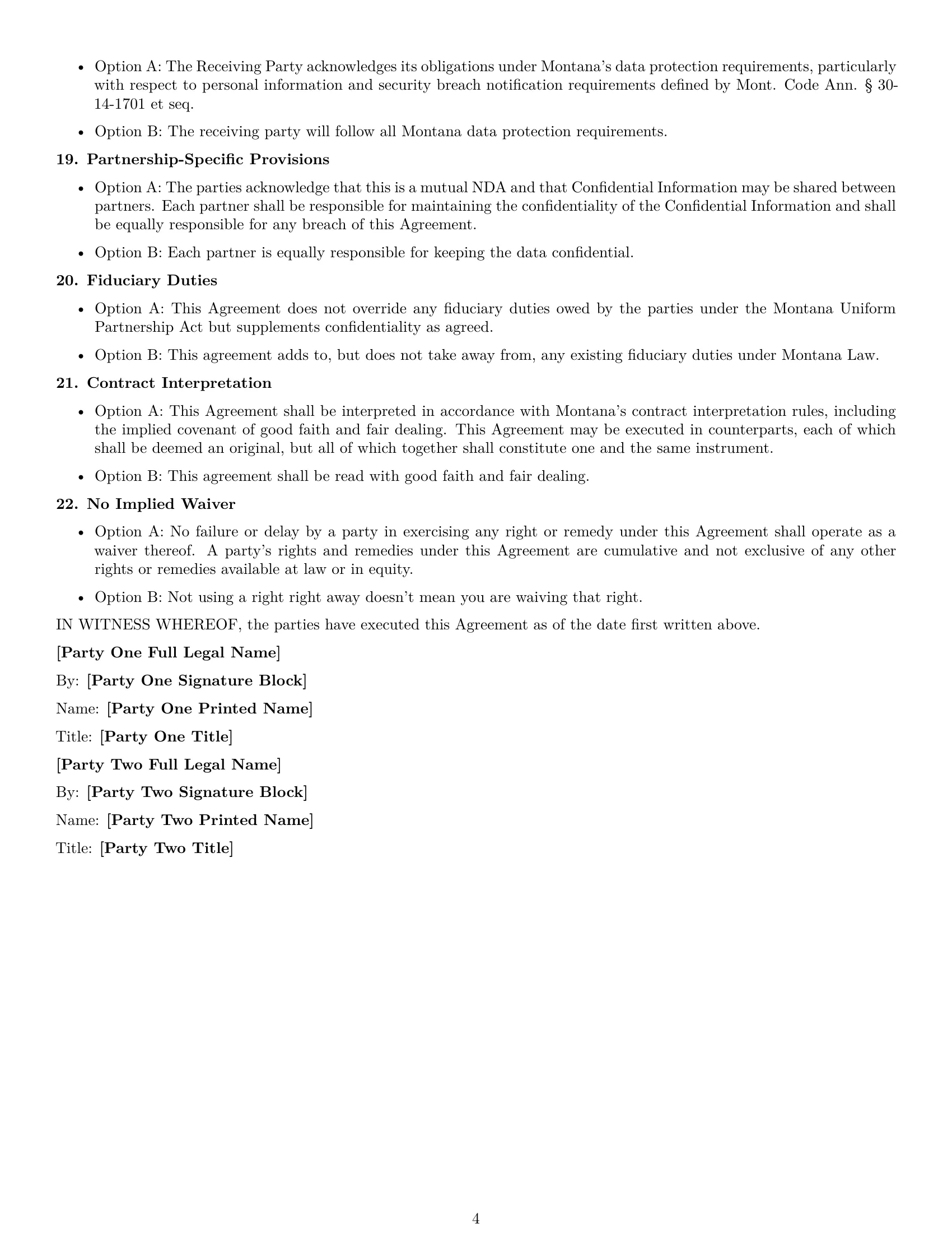 Preview page 4 of Free Montana partnership nda template