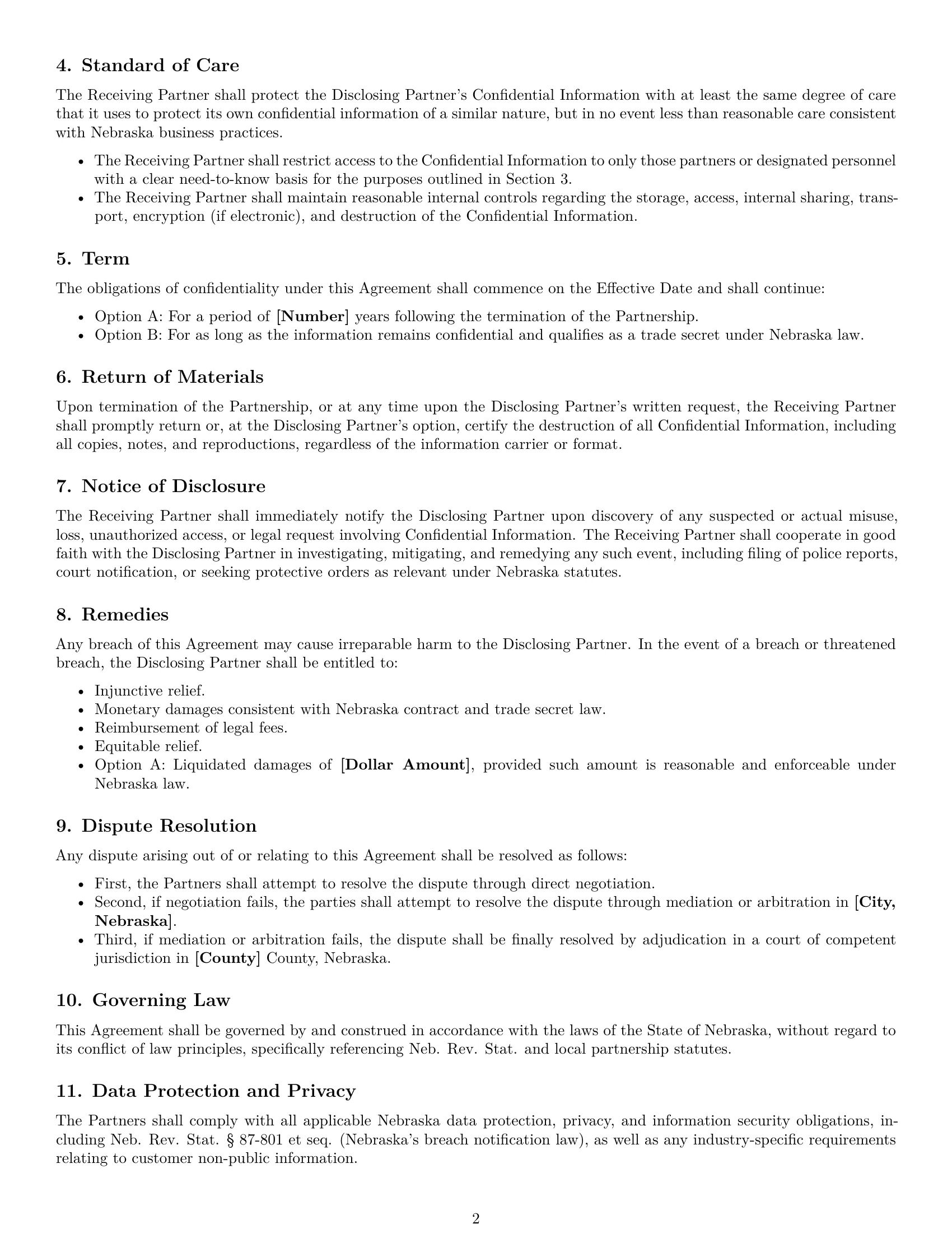 Preview page 2 of Free Nebraska partnership nda template