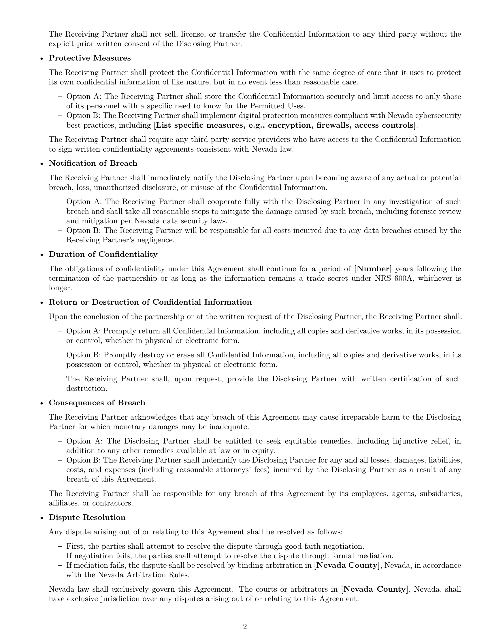 Preview page 2 of Free Nevada partnership nda template
