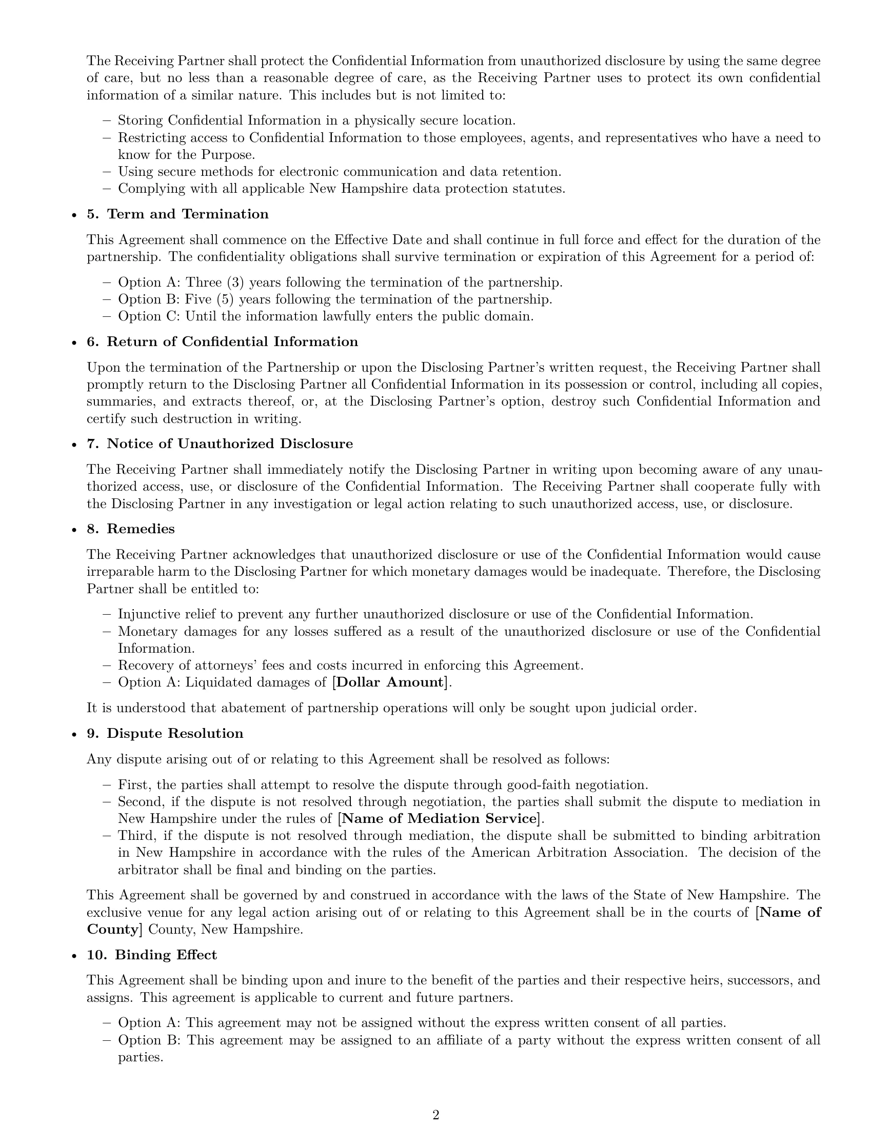 Preview page 2 of Free New Hampshire partnership nda template