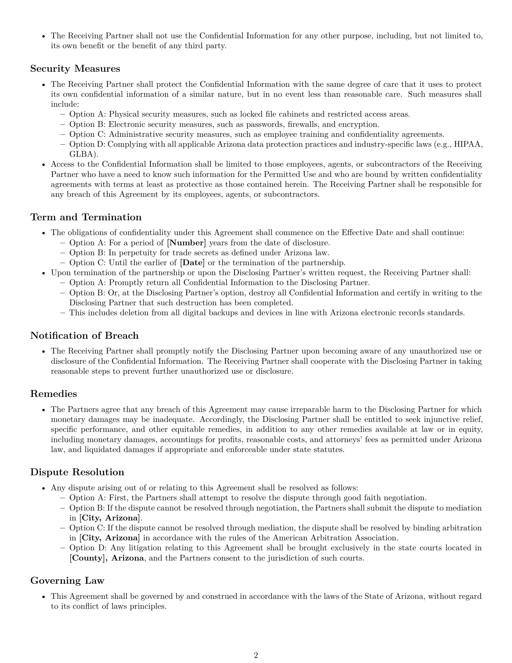 Preview page 2 of Free Arizona partnership nda template