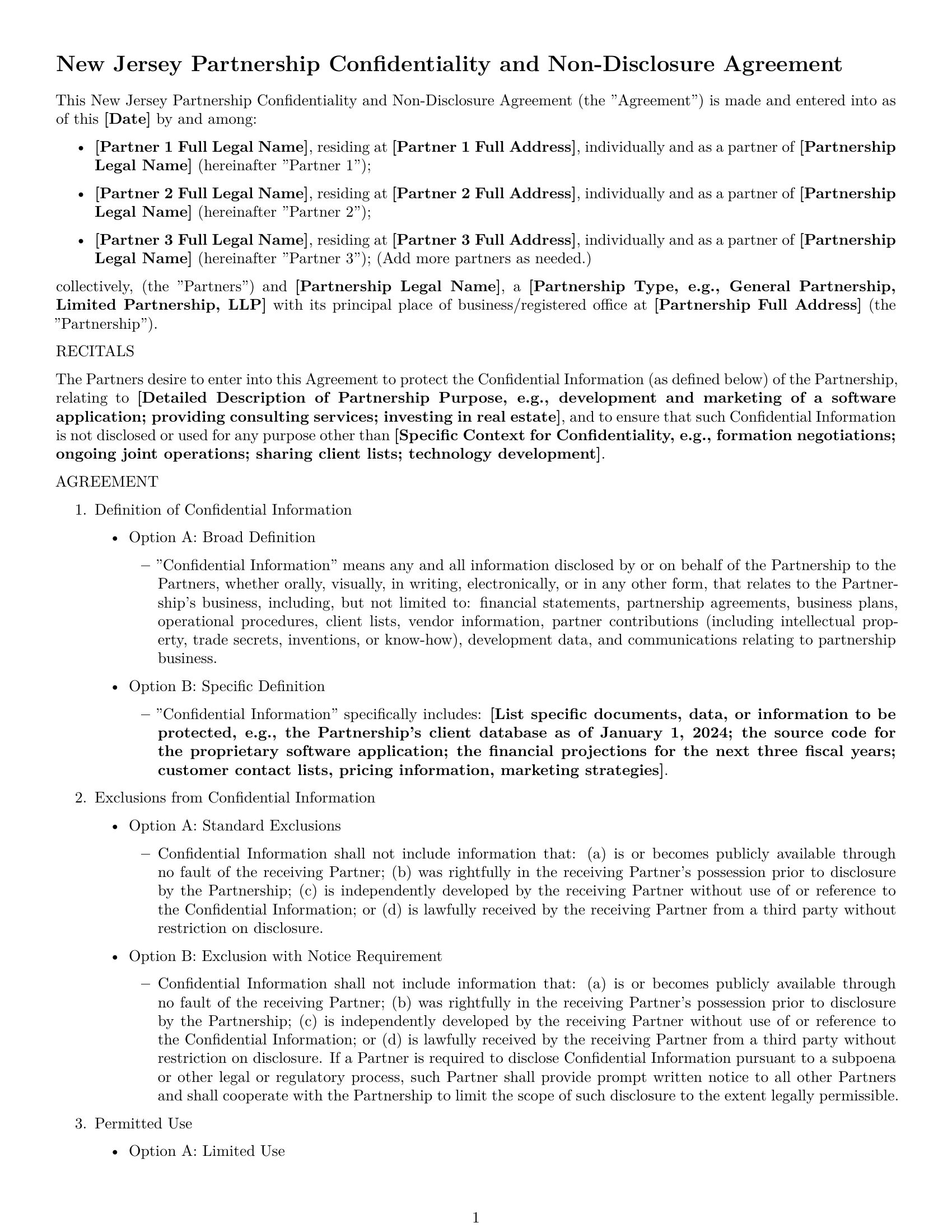 Preview page 1 of Free New Jersey partnership nda template