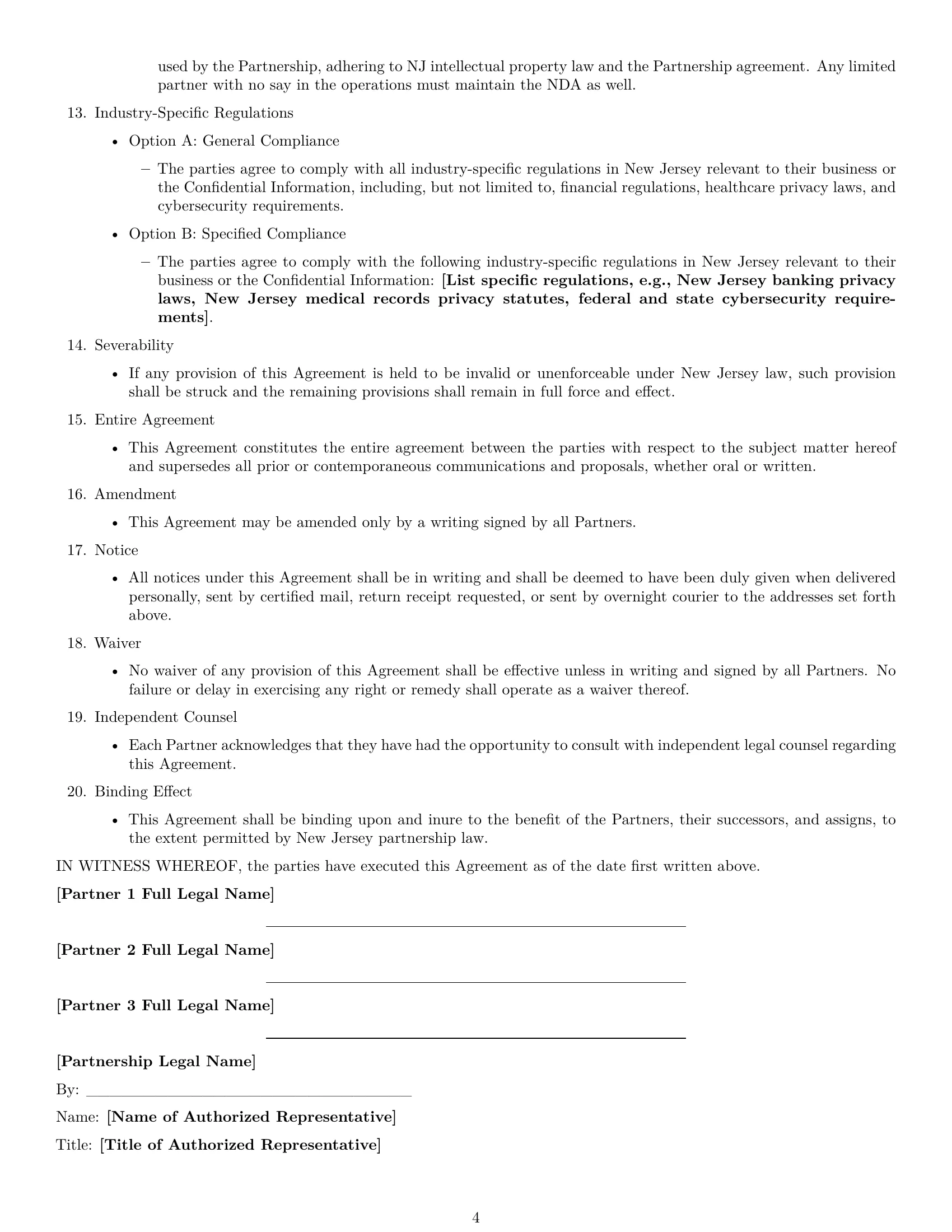 Preview page 4 of Free New Jersey partnership nda template