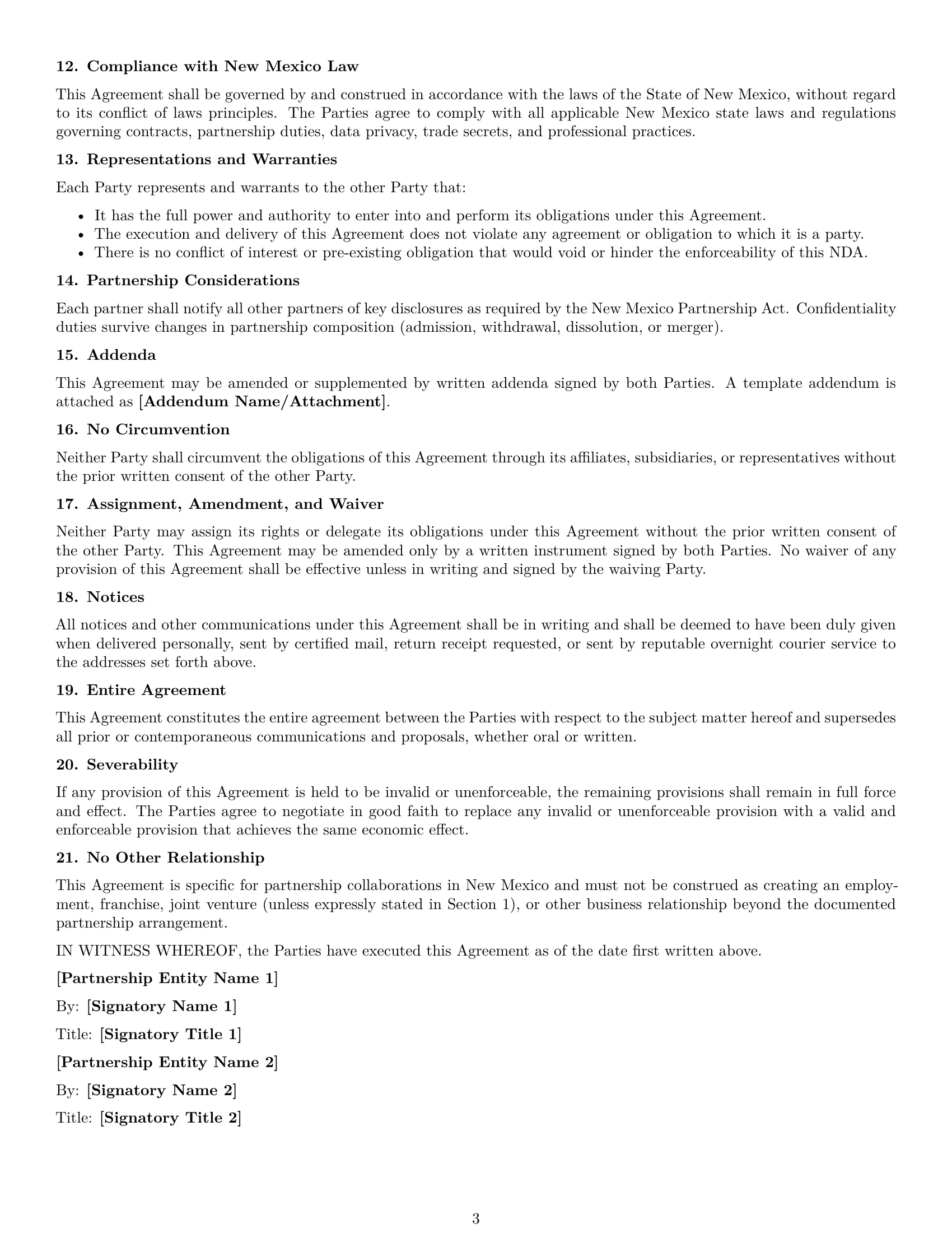 Preview page 3 of Free New Mexico partnership nda template