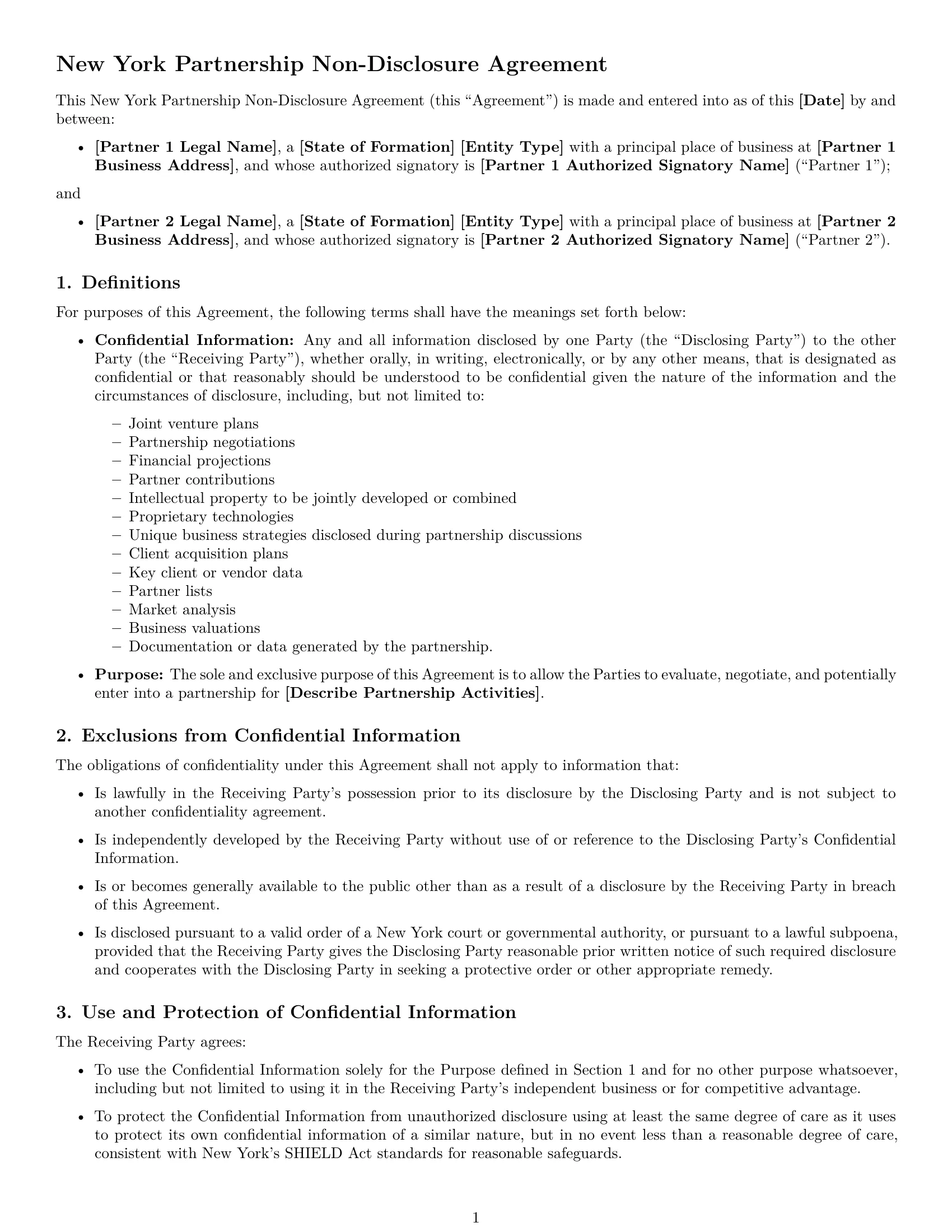Preview page 1 of Free New York partnership nda template